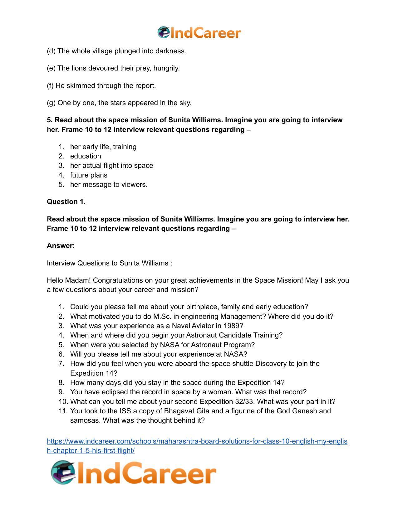 Maharashtra Board Solutions for Class 10- English (My English): Chapter 1.5- His First Flight - Page 8