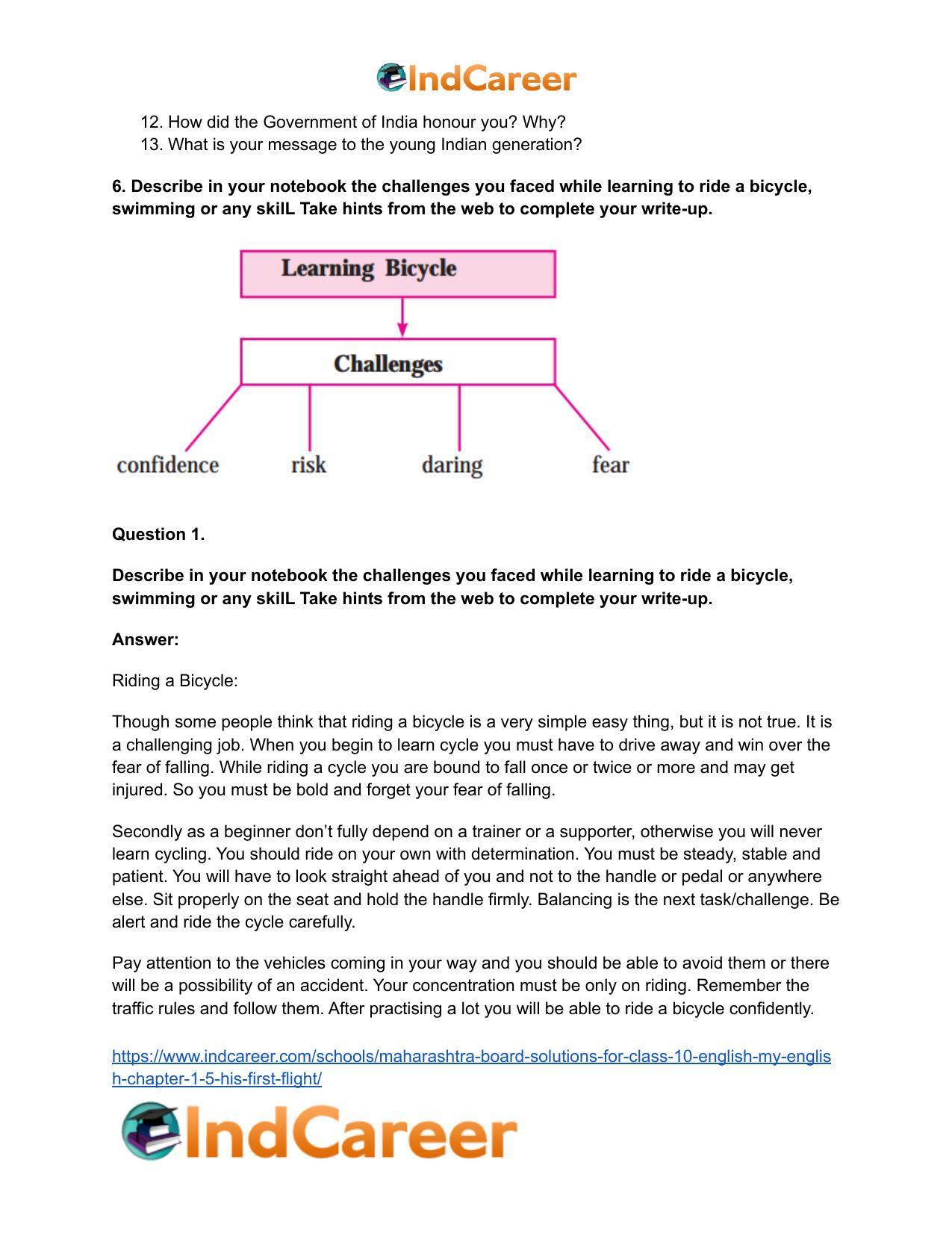 Maharashtra Board Solutions for Class 10- English (My English): Chapter 1.5- His First Flight - Page 9
