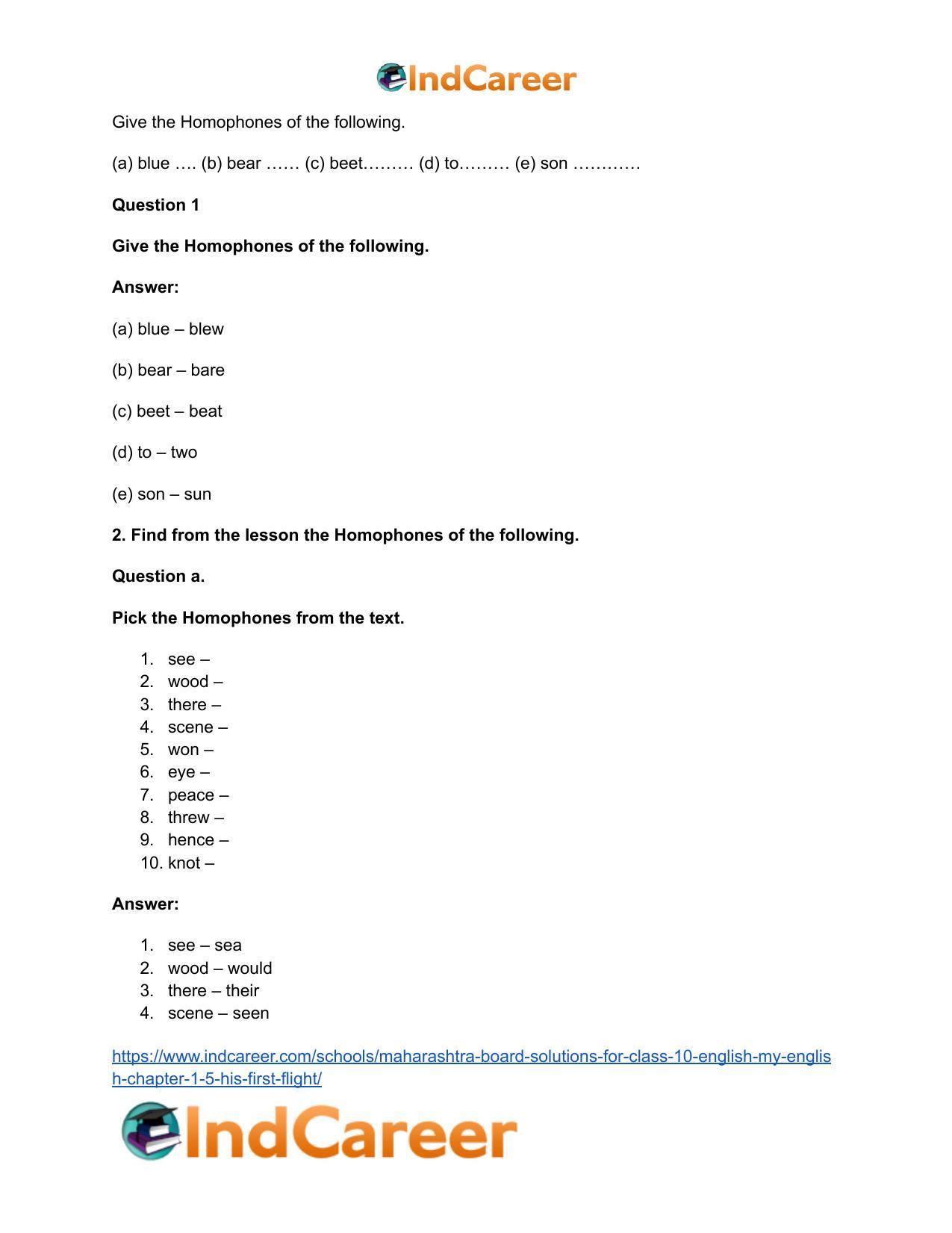 Maharashtra Board Solutions for Class 10- English (My English): Chapter 1.5- His First Flight - Page 11