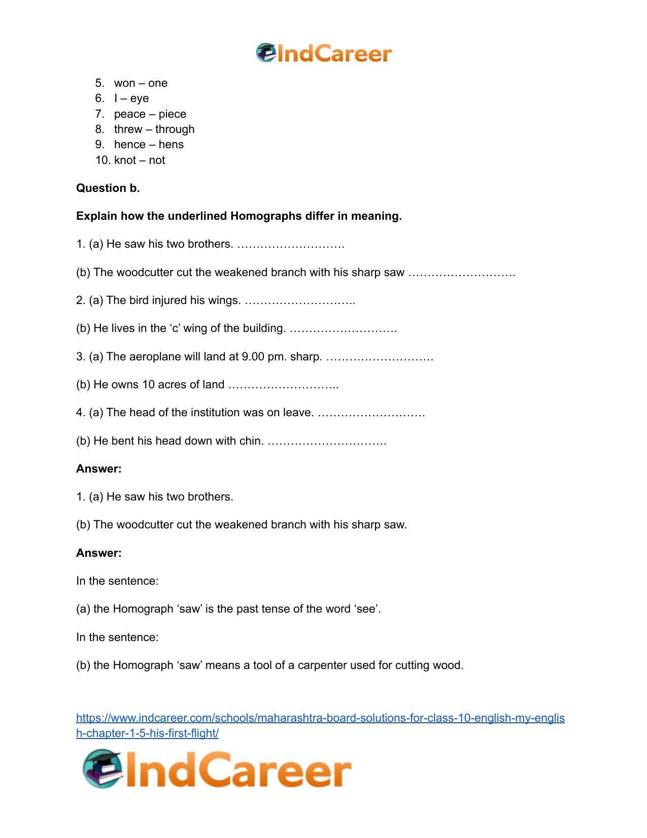 Maharashtra Board Solutions for Class 10- English (My English): Chapter 1.5- His First Flight - Page 12