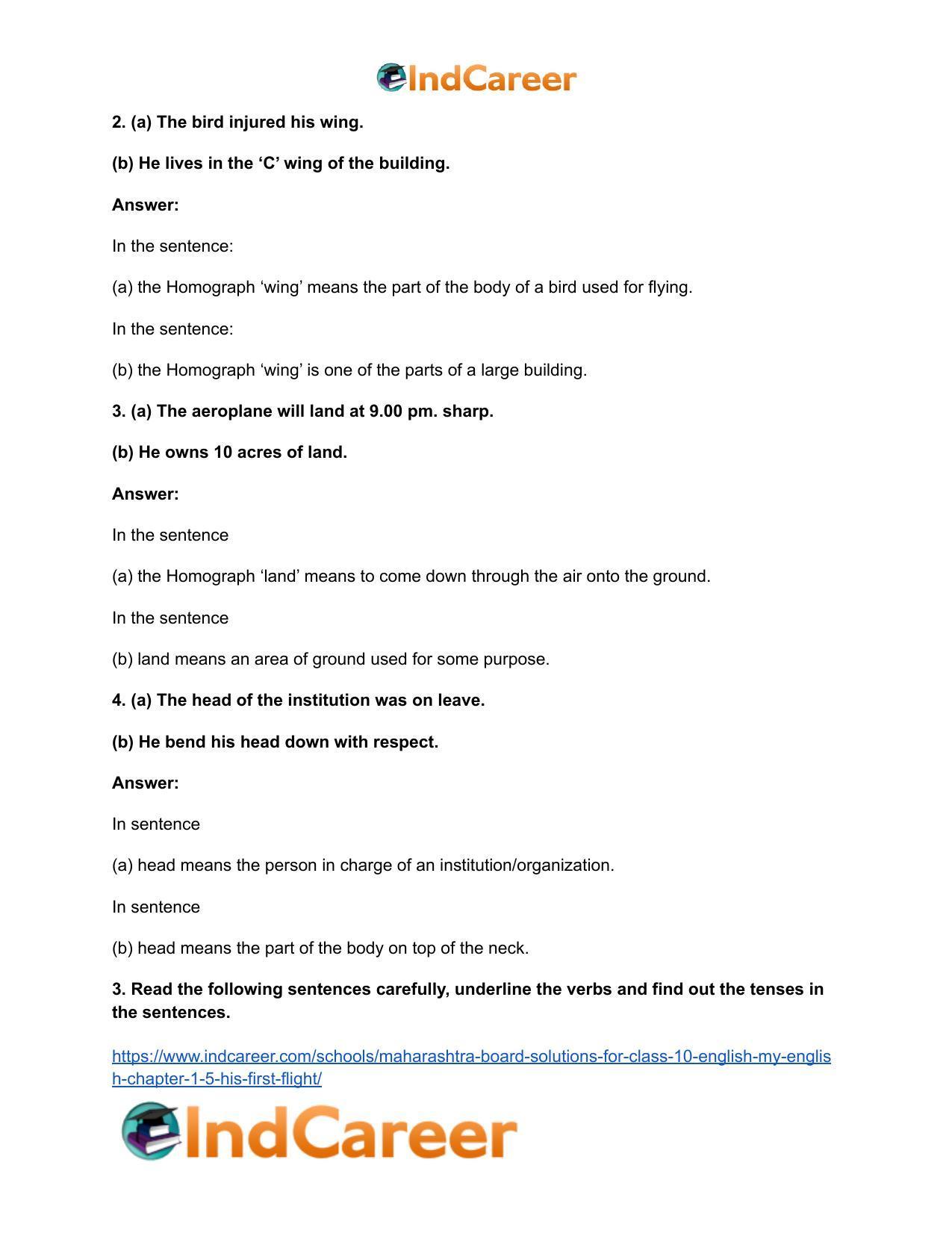 Maharashtra Board Solutions for Class 10- English (My English): Chapter 1.5- His First Flight - Page 13