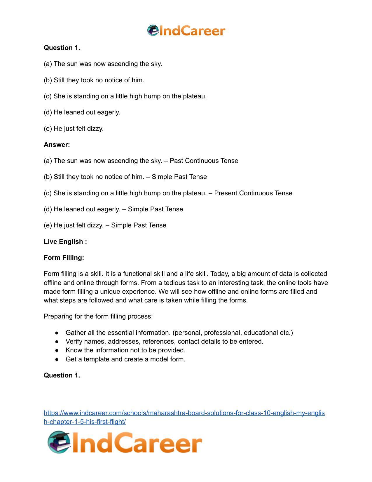 Maharashtra Board Solutions for Class 10- English (My English): Chapter 1.5- His First Flight - Page 14