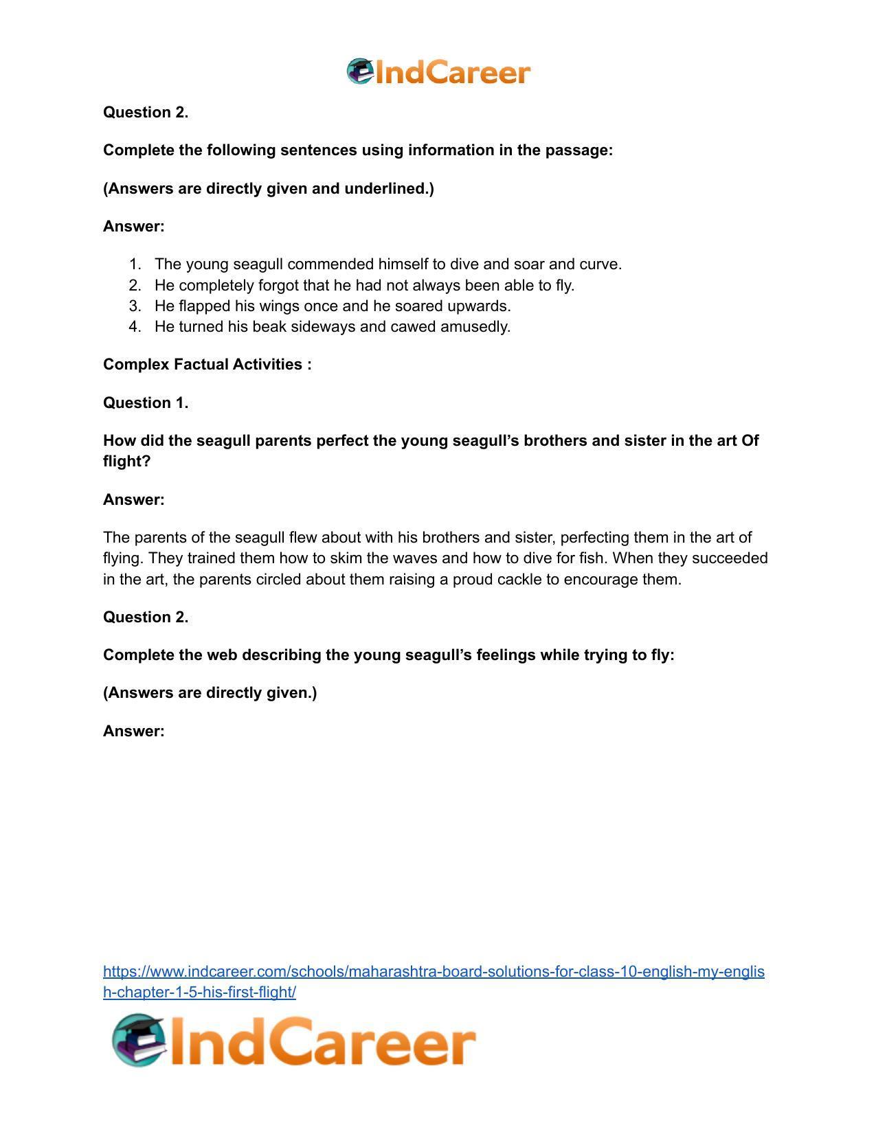 Maharashtra Board Solutions for Class 10- English (My English): Chapter 1.5- His First Flight - Page 18