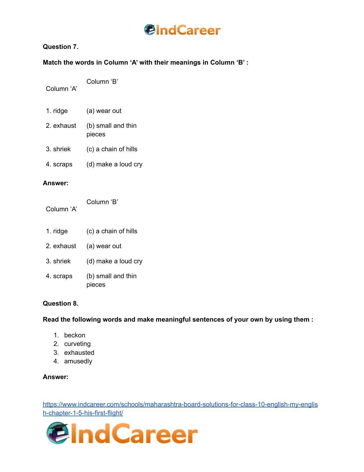 Maharashtra Board Solutions for Class 10- English (My English): Chapter 1.5- His First Flight - Page 25