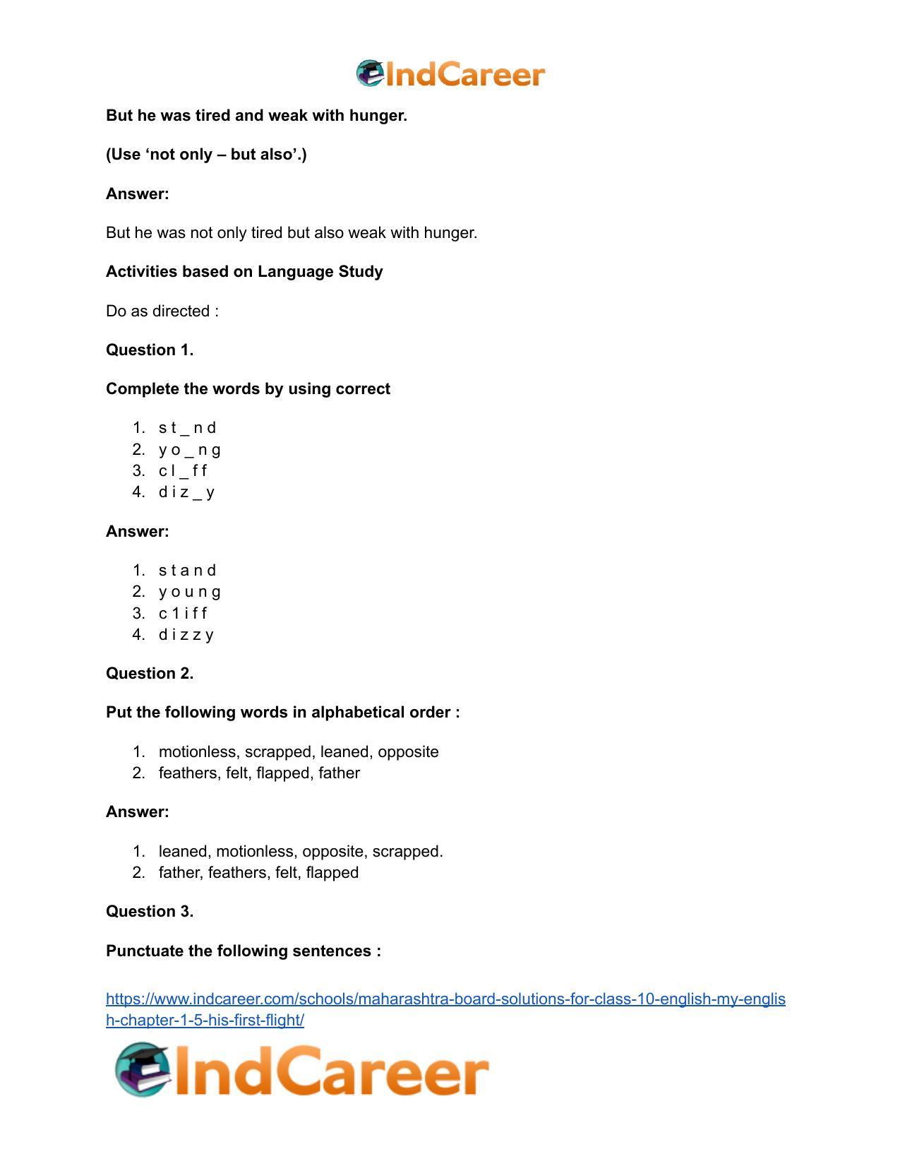 Maharashtra Board Solutions for Class 10- English (My English): Chapter 1.5- His First Flight - Page 28