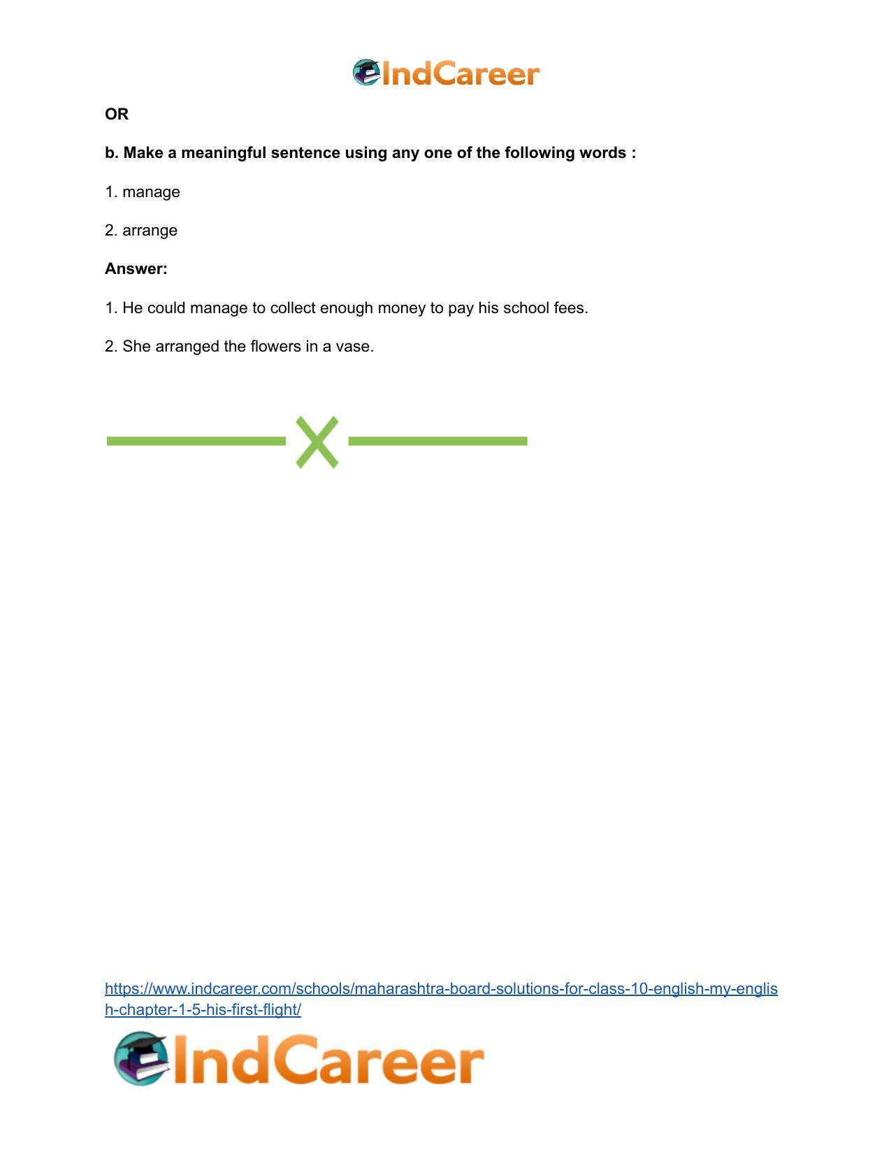 Maharashtra Board Solutions for Class 10- English (My English): Chapter 1.5- His First Flight - Page 31