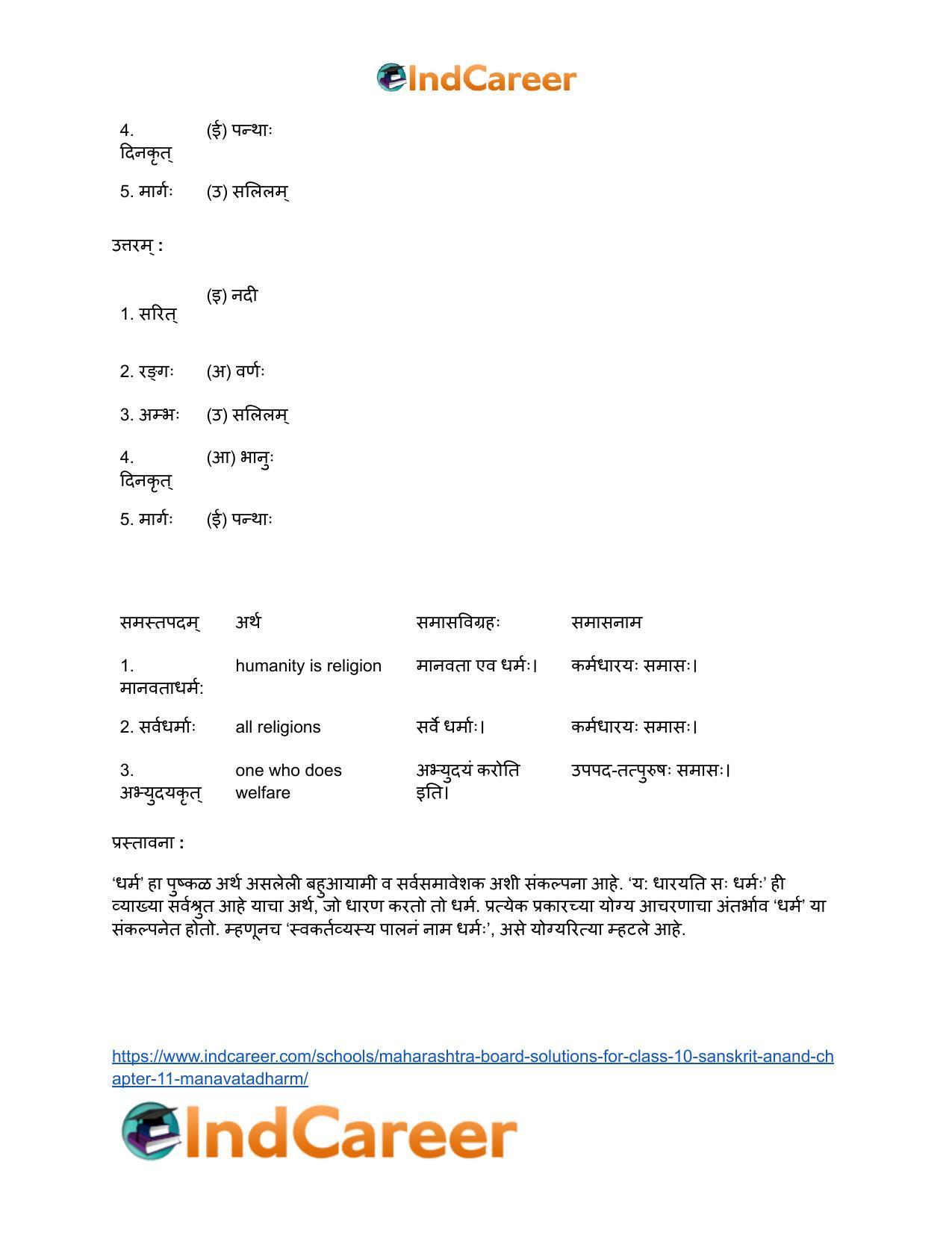 Maharashtra Board Solutions for Class 10- Sanskrit Anand: Chapter 11- मानवताधर्मः - Page 6