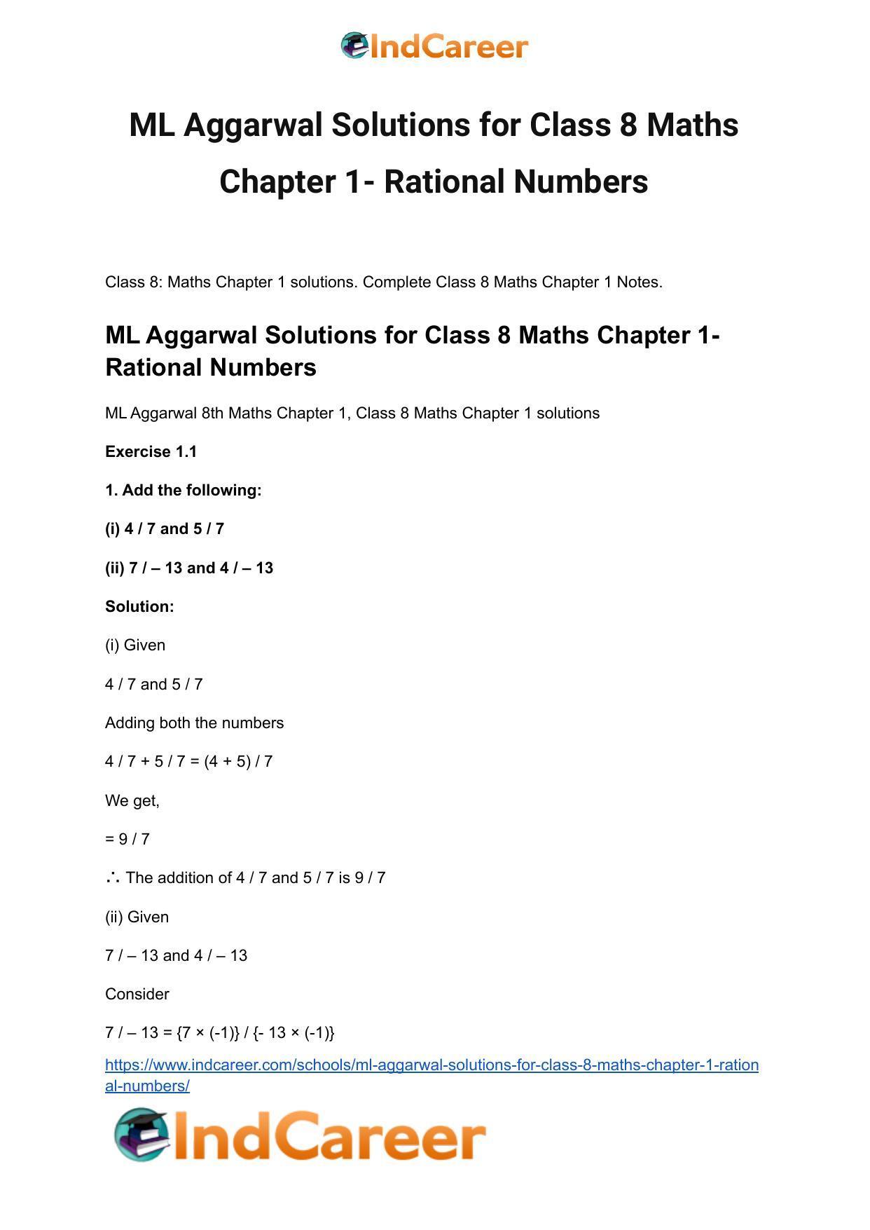 ML Aggarwal Solutions for Class 8 Maths Chapter 1- Rational Numbers - Page 2