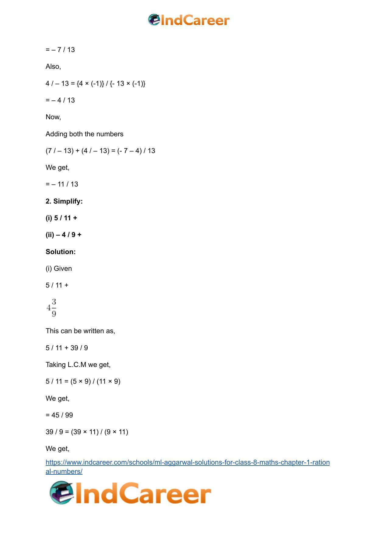 ML Aggarwal Solutions for Class 8 Maths Chapter 1- Rational Numbers - Page 3