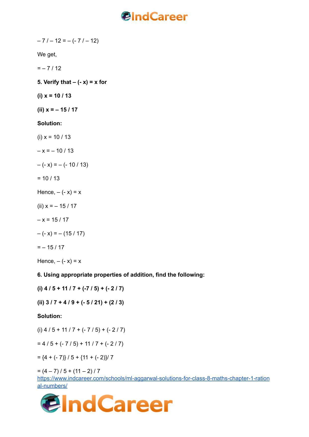 ML Aggarwal Solutions for Class 8 Maths Chapter 1- Rational Numbers - Page 8