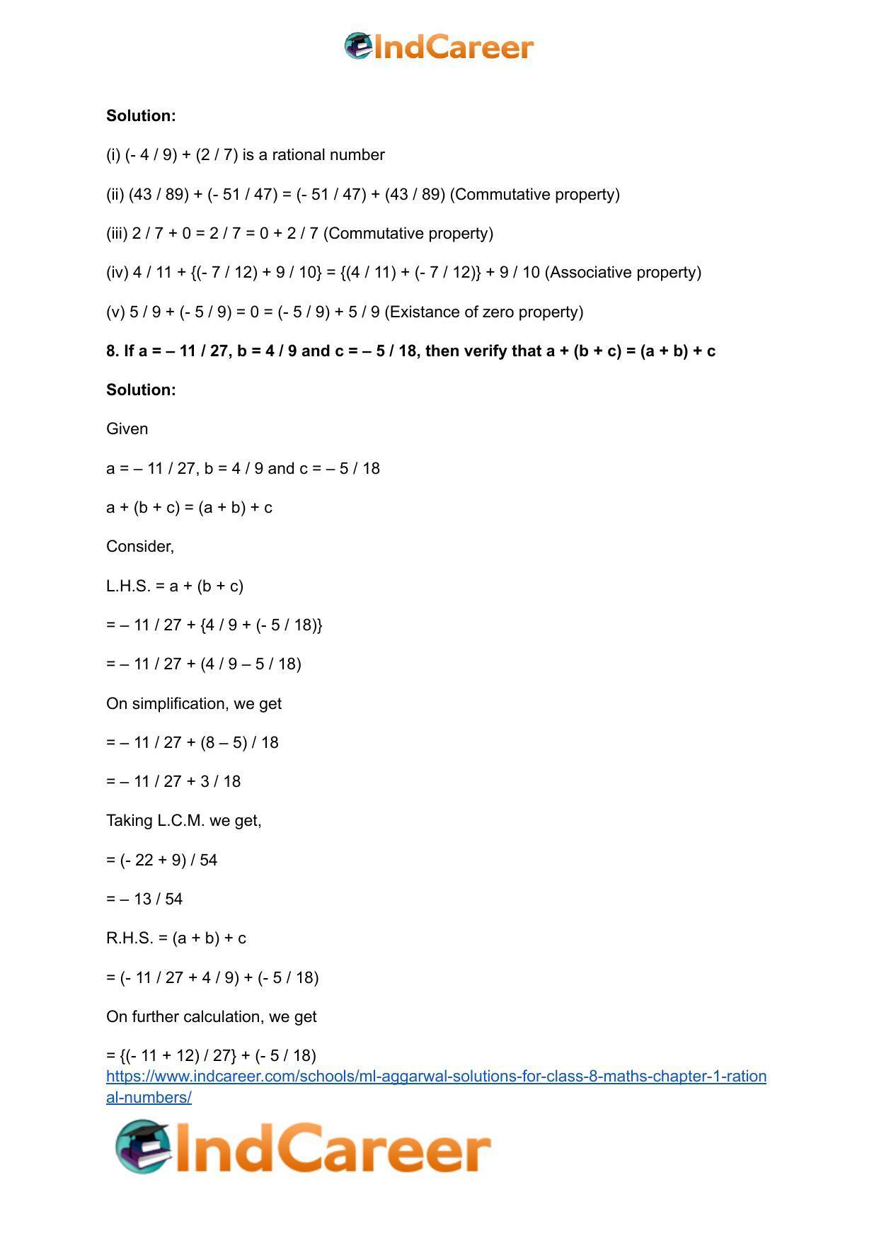 ML Aggarwal Solutions for Class 8 Maths Chapter 1- Rational Numbers - Page 10