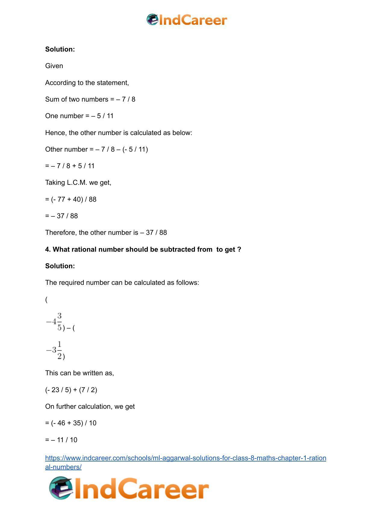 ML Aggarwal Solutions for Class 8 Maths Chapter 1- Rational Numbers - Page 14