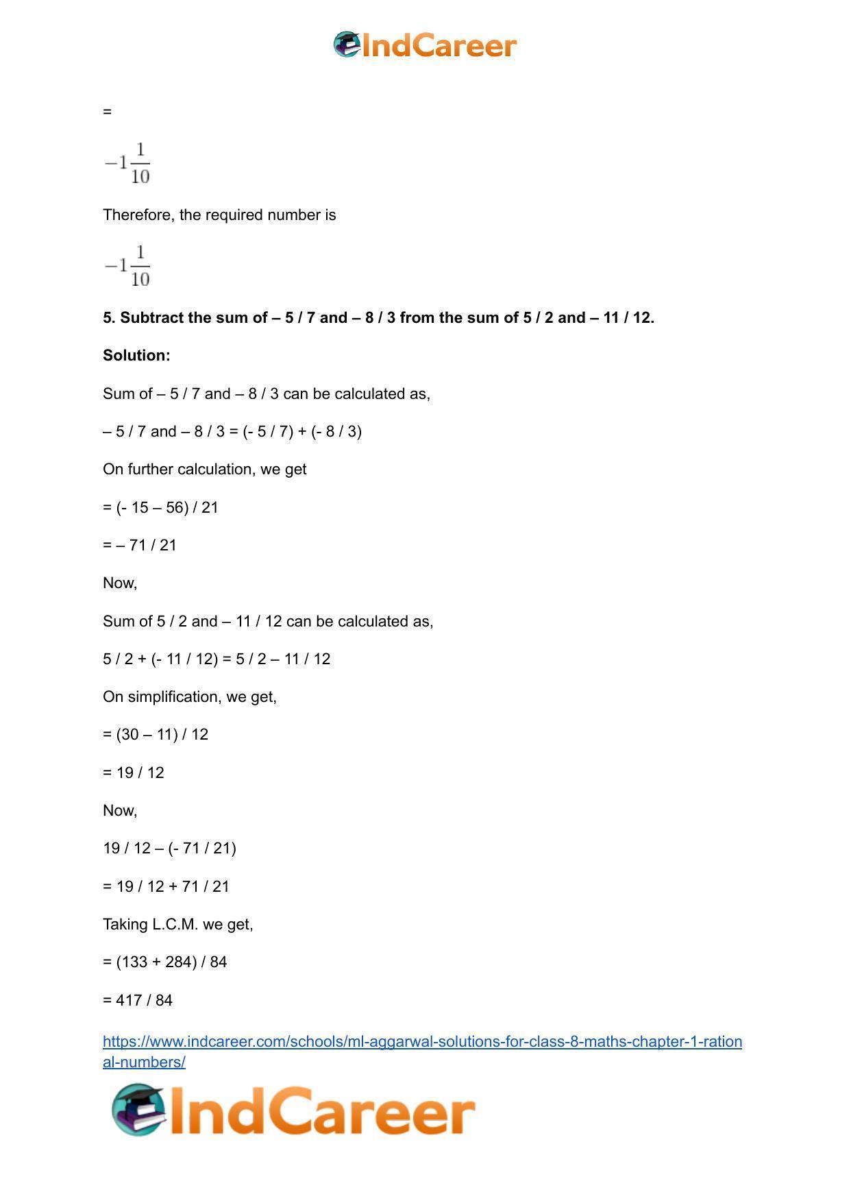 ML Aggarwal Solutions for Class 8 Maths Chapter 1- Rational Numbers - Page 15