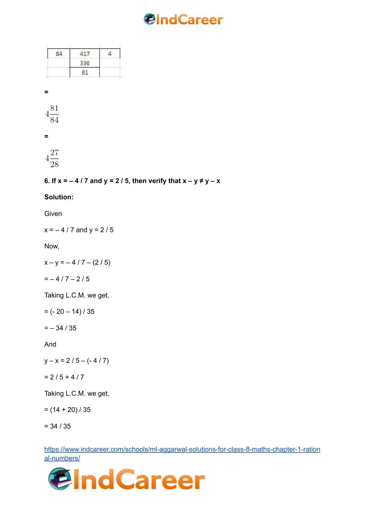 ML Aggarwal Solutions for Class 8 Maths Chapter 1- Rational Numbers - Page 16