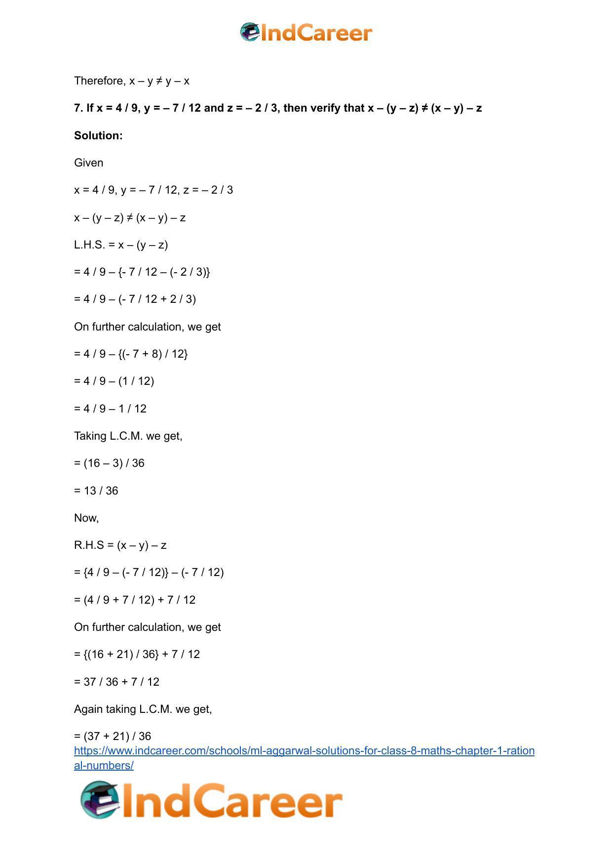 ML Aggarwal Solutions for Class 8 Maths Chapter 1- Rational Numbers - Page 17