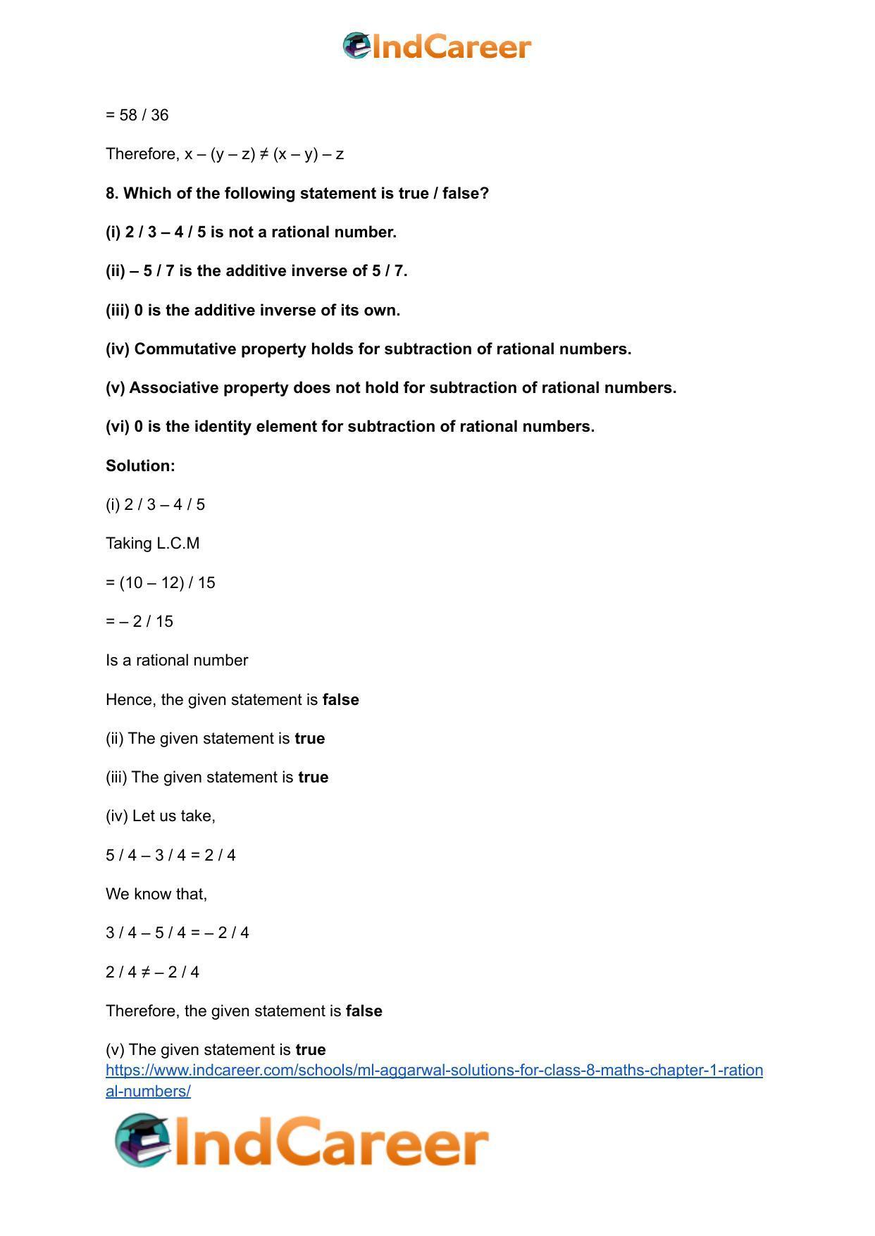 ML Aggarwal Solutions for Class 8 Maths Chapter 1- Rational Numbers - Page 18