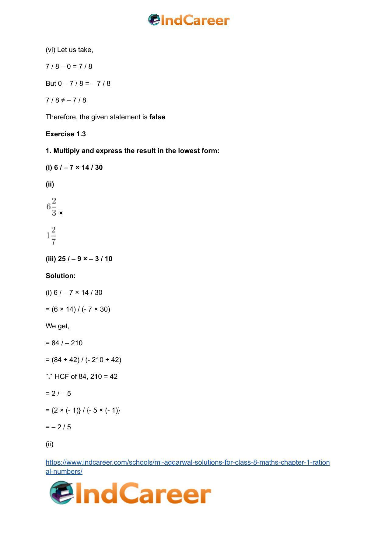 ML Aggarwal Solutions for Class 8 Maths Chapter 1- Rational Numbers - Page 19