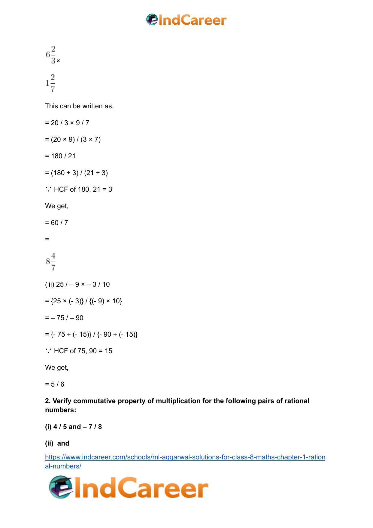 ML Aggarwal Solutions for Class 8 Maths Chapter 1- Rational Numbers - Page 20