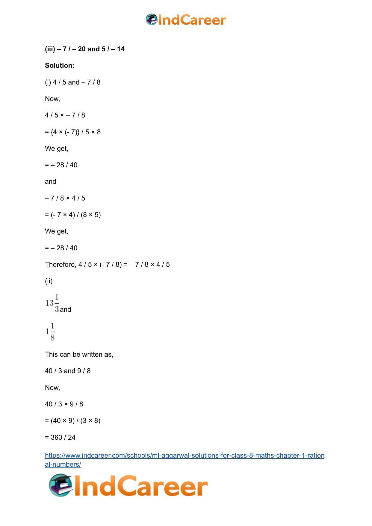 ML Aggarwal Solutions for Class 8 Maths Chapter 1- Rational Numbers - Page 21