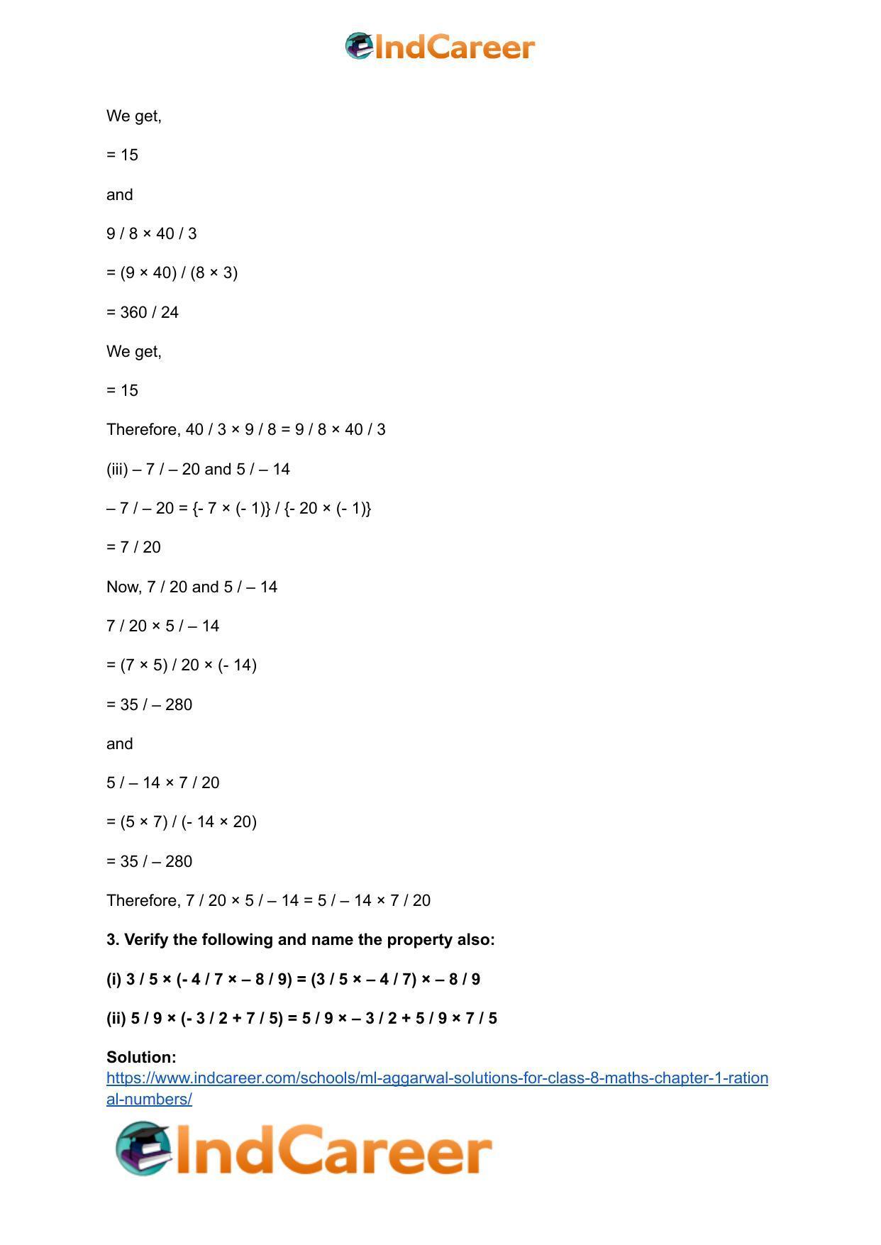 ML Aggarwal Solutions for Class 8 Maths Chapter 1- Rational Numbers - Page 22