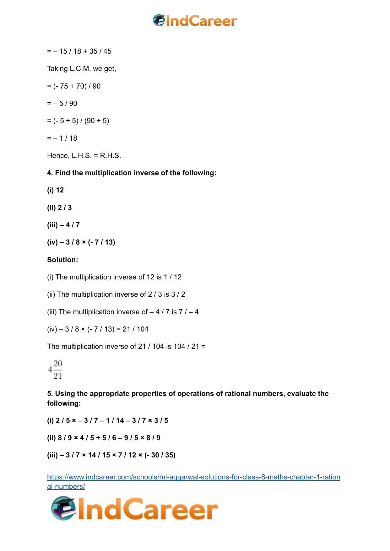 ML Aggarwal Solutions for Class 8 Maths Chapter 1- Rational Numbers - Page 24