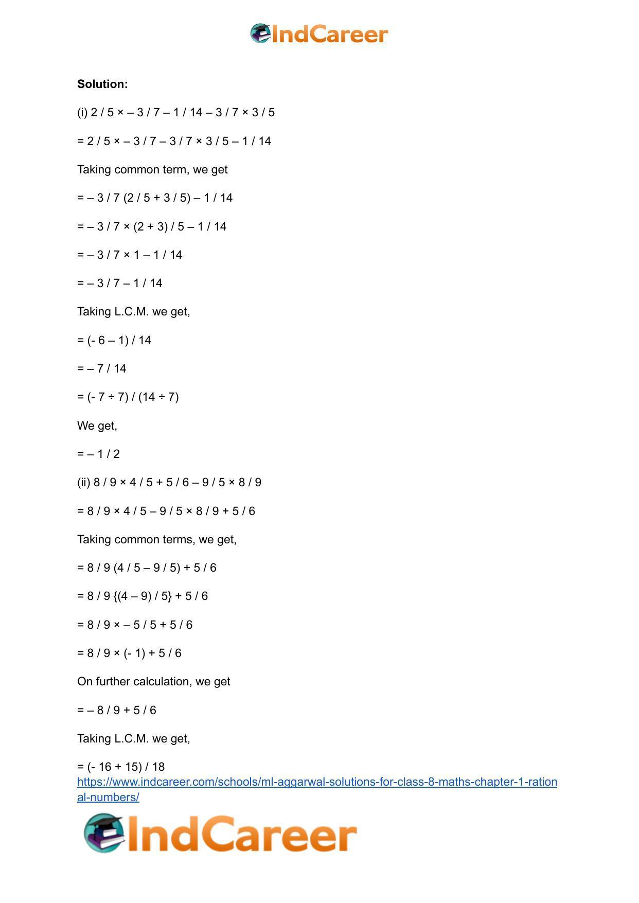 ML Aggarwal Solutions for Class 8 Maths Chapter 1- Rational Numbers - Page 25
