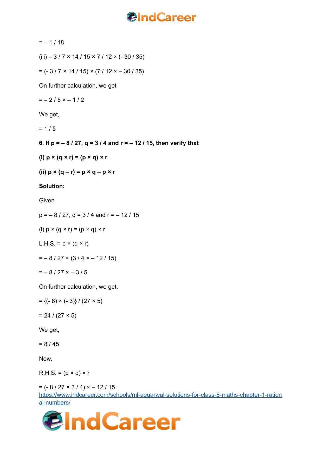 ML Aggarwal Solutions for Class 8 Maths Chapter 1- Rational Numbers - Page 26