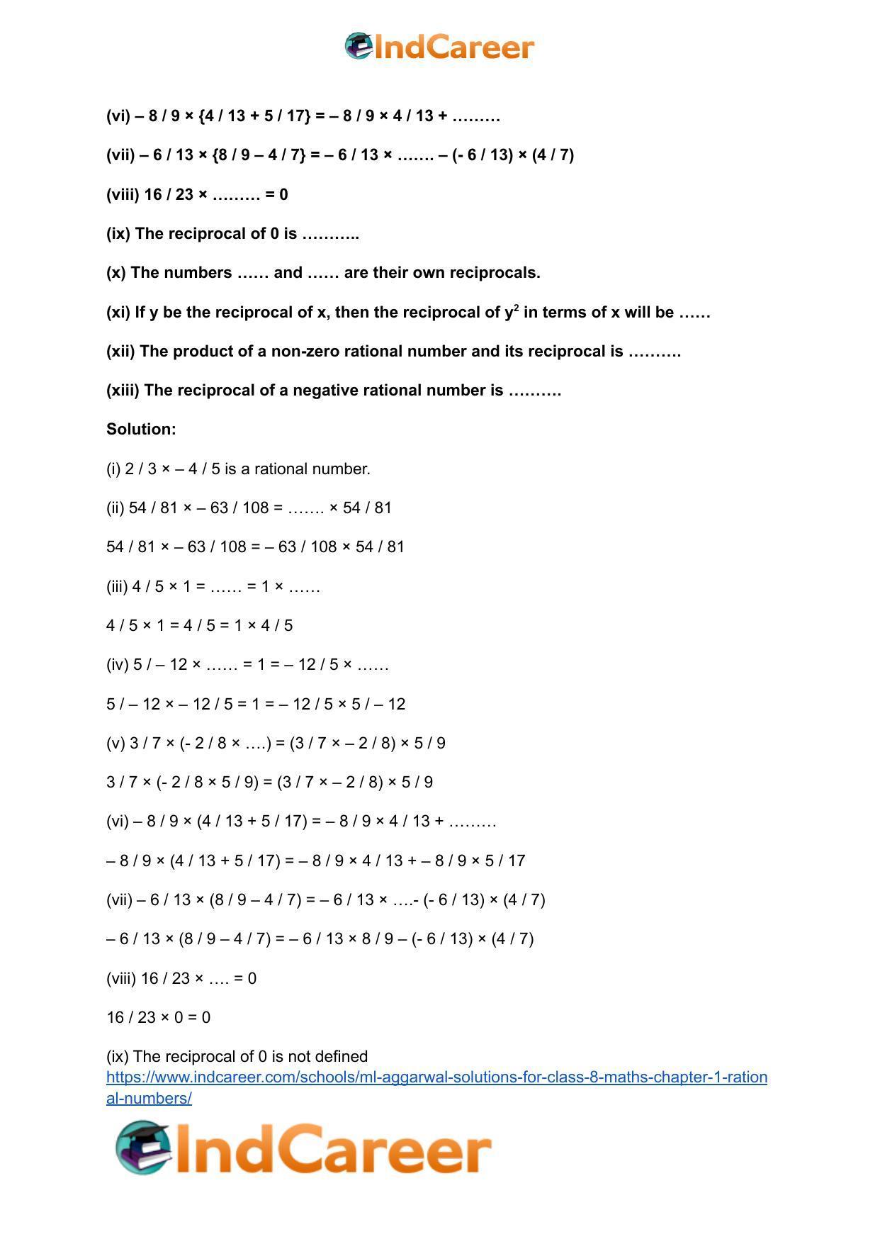 ML Aggarwal Solutions for Class 8 Maths Chapter 1- Rational Numbers - Page 28