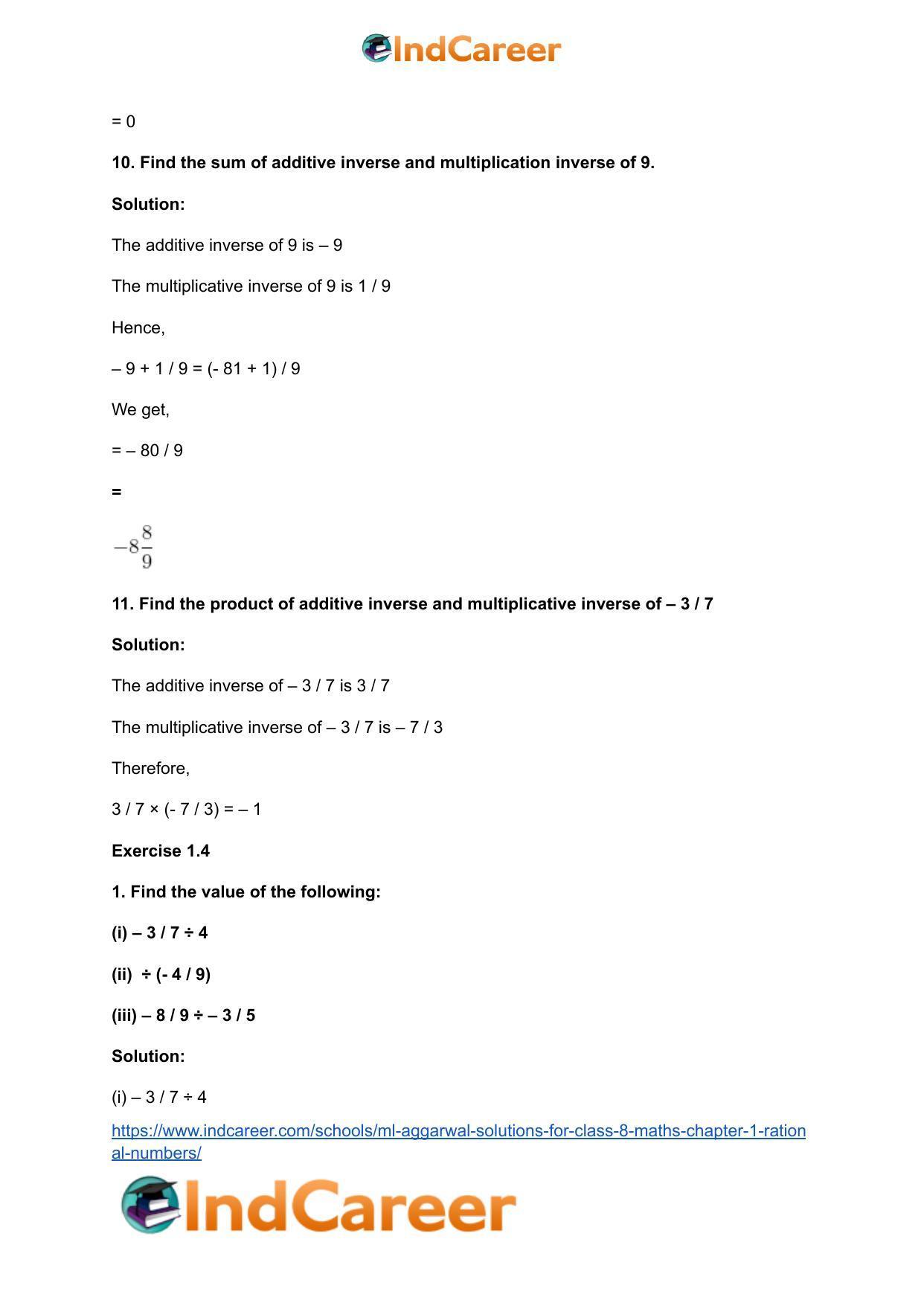 ML Aggarwal Solutions for Class 8 Maths Chapter 1- Rational Numbers - Page 30