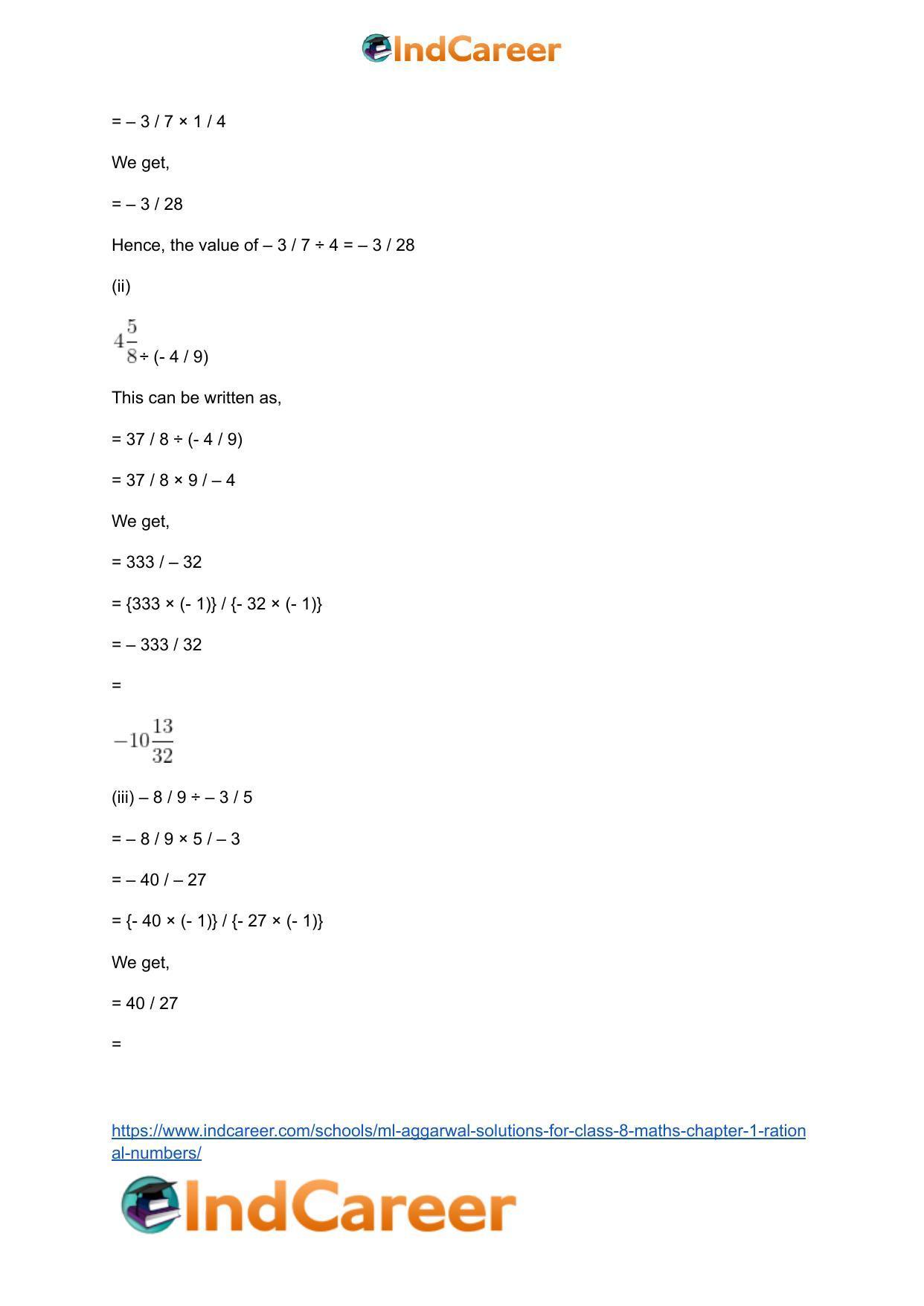 ML Aggarwal Solutions for Class 8 Maths Chapter 1- Rational Numbers - Page 31