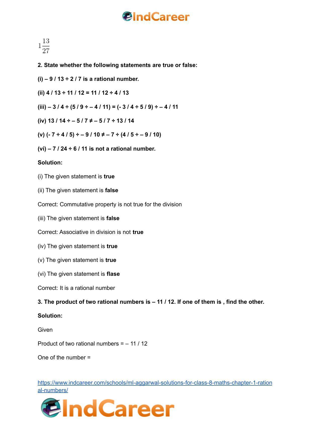 ML Aggarwal Solutions for Class 8 Maths Chapter 1- Rational Numbers - Page 32