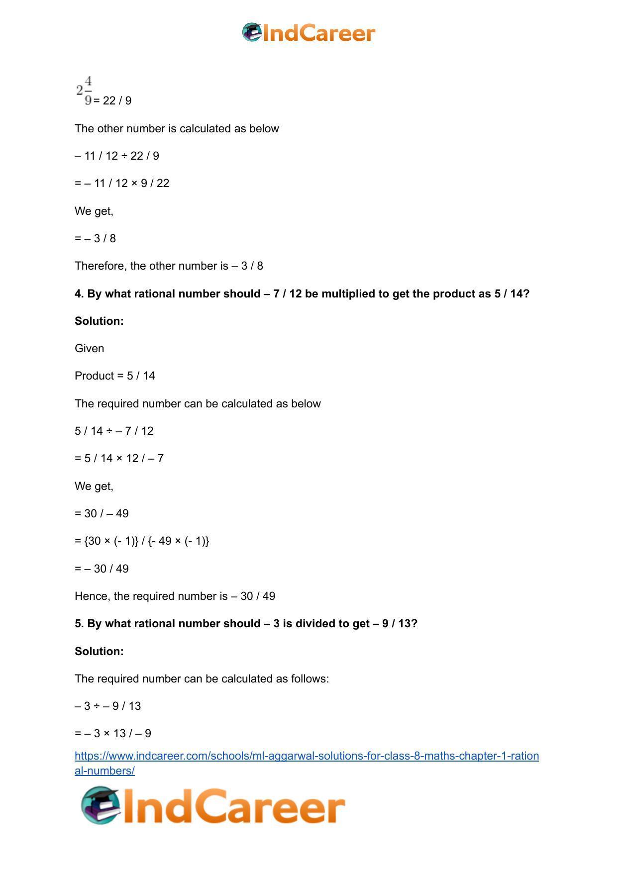 ML Aggarwal Solutions for Class 8 Maths Chapter 1- Rational Numbers - Page 33