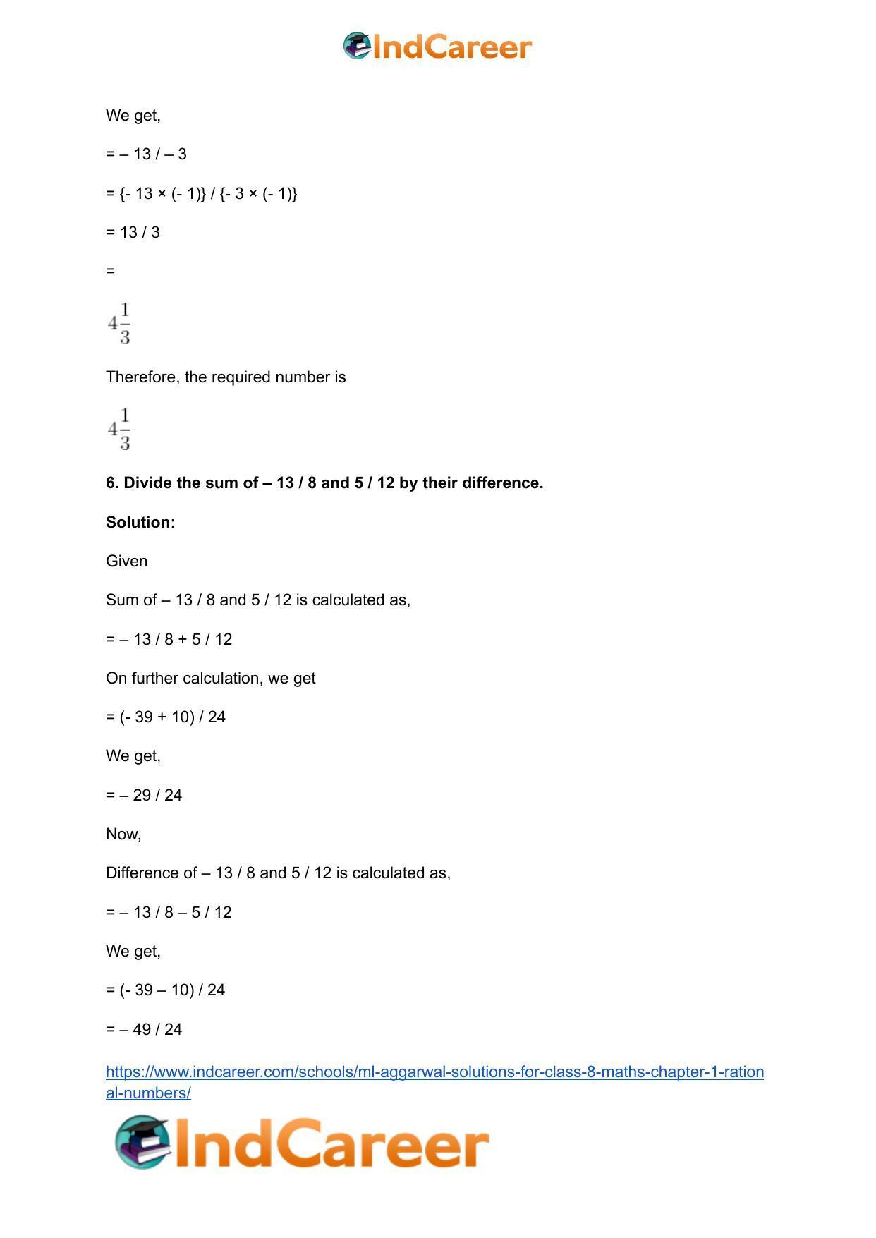 ML Aggarwal Solutions for Class 8 Maths Chapter 1- Rational Numbers - Page 34