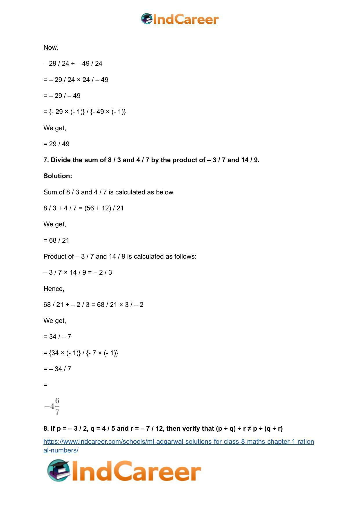 ML Aggarwal Solutions for Class 8 Maths Chapter 1- Rational Numbers - Page 35