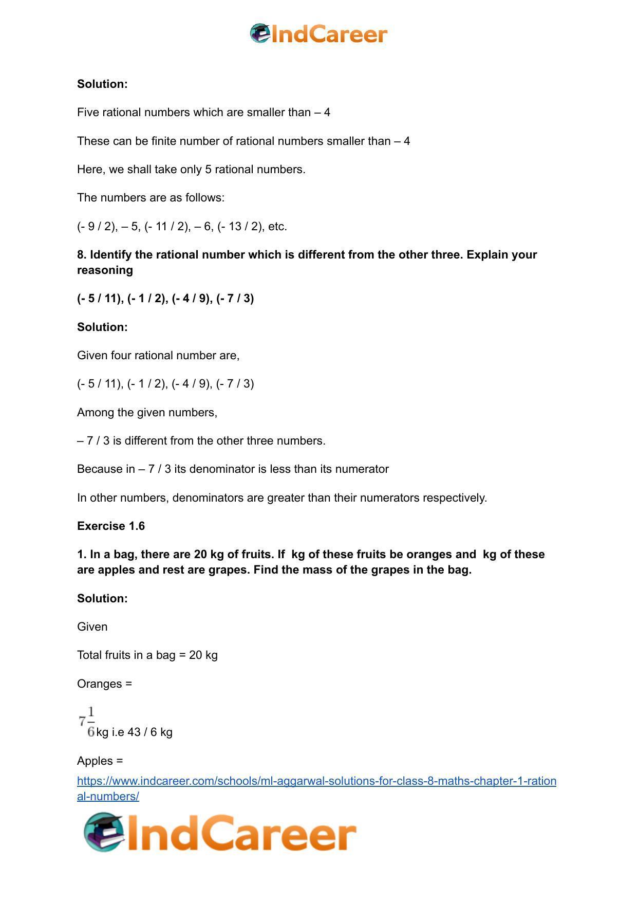 ML Aggarwal Solutions for Class 8 Maths Chapter 1- Rational Numbers - Page 42
