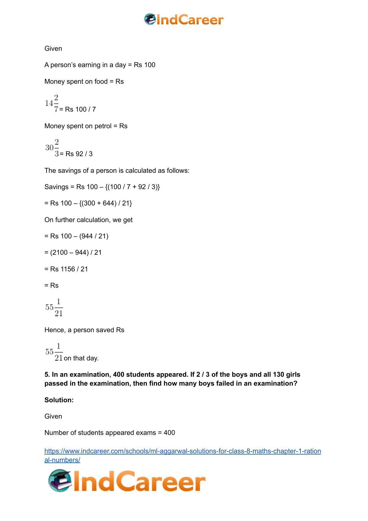 ML Aggarwal Solutions for Class 8 Maths Chapter 1- Rational Numbers - Page 45
