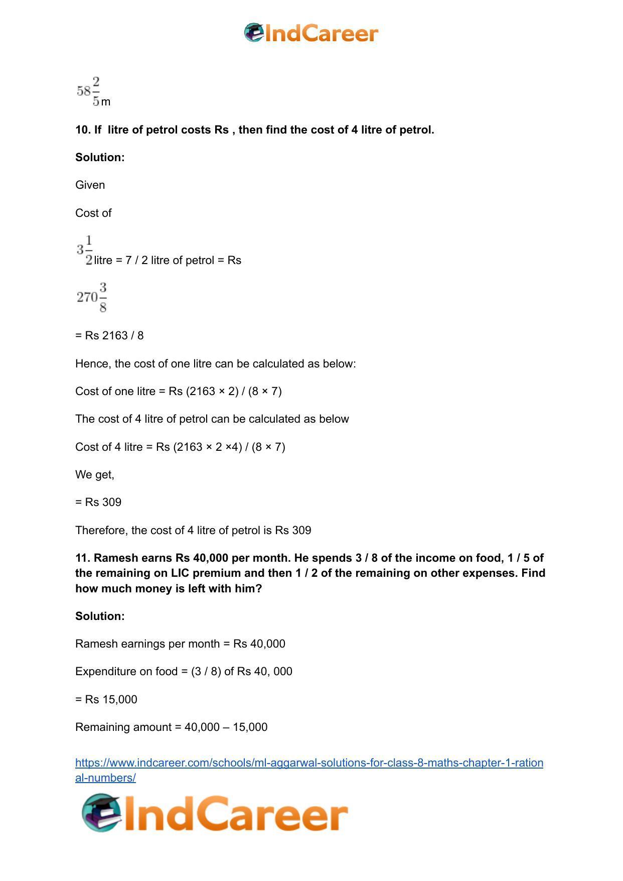 ML Aggarwal Solutions for Class 8 Maths Chapter 1- Rational Numbers - Page 50
