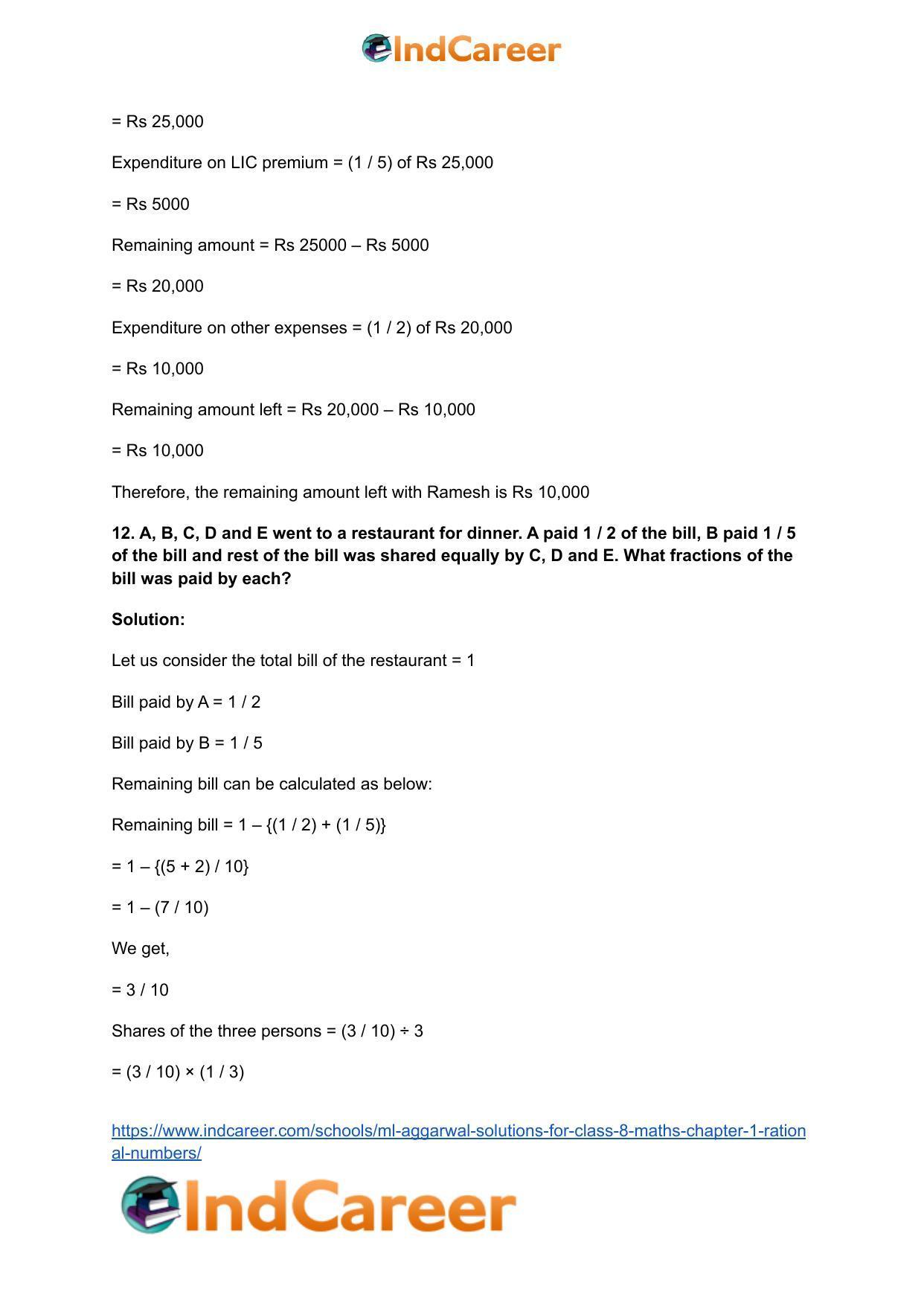 ML Aggarwal Solutions for Class 8 Maths Chapter 1- Rational Numbers - Page 51