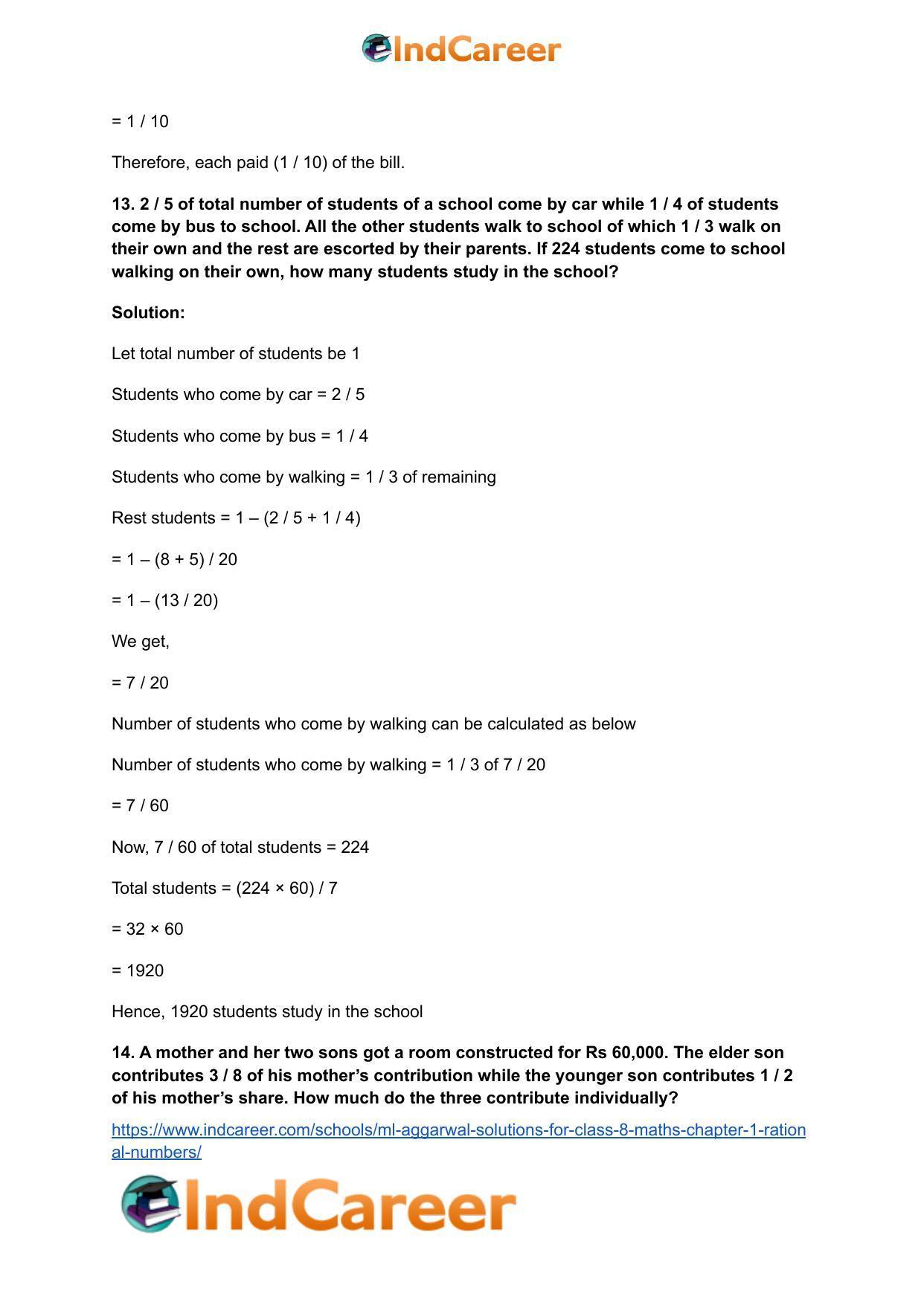 ML Aggarwal Solutions for Class 8 Maths Chapter 1- Rational Numbers - Page 52