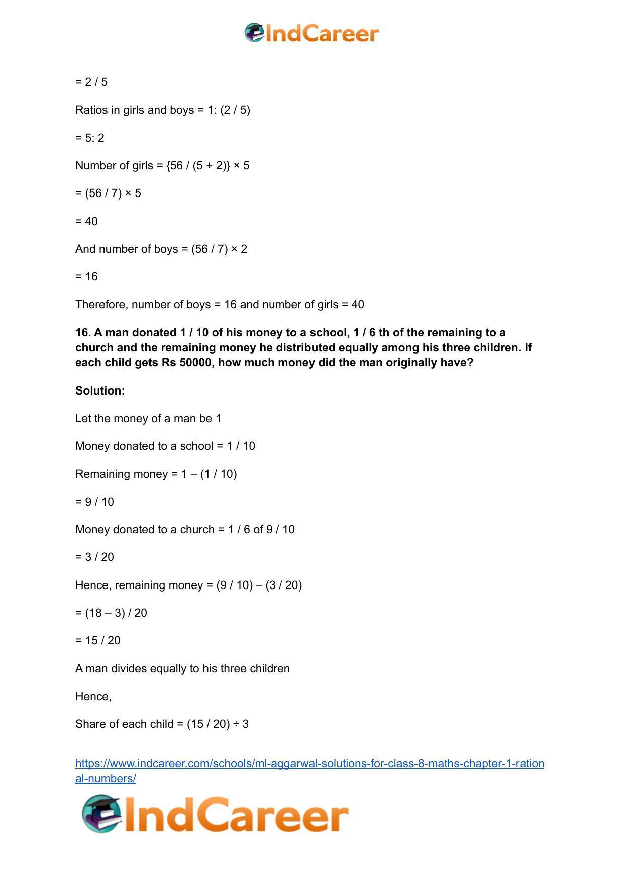 ML Aggarwal Solutions for Class 8 Maths Chapter 1- Rational Numbers - Page 54