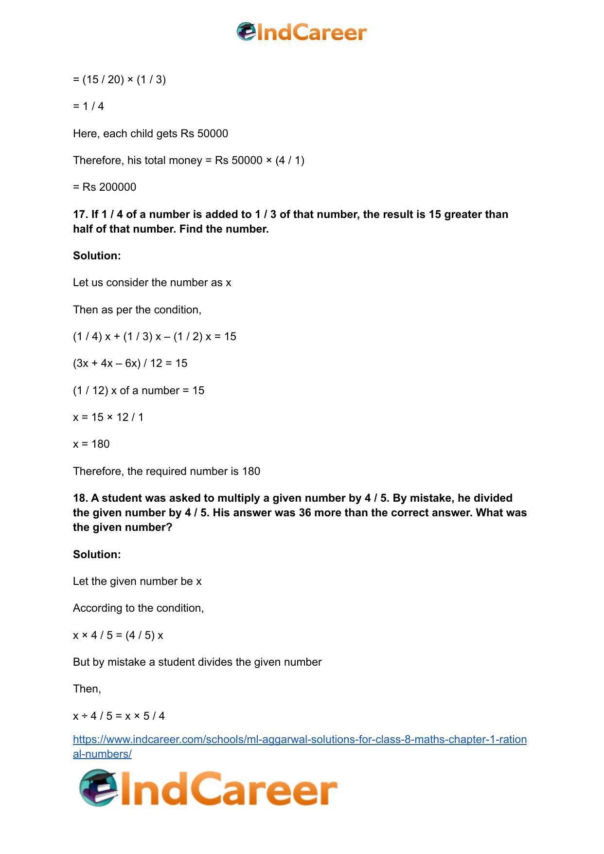 ML Aggarwal Solutions for Class 8 Maths Chapter 1- Rational Numbers - Page 55
