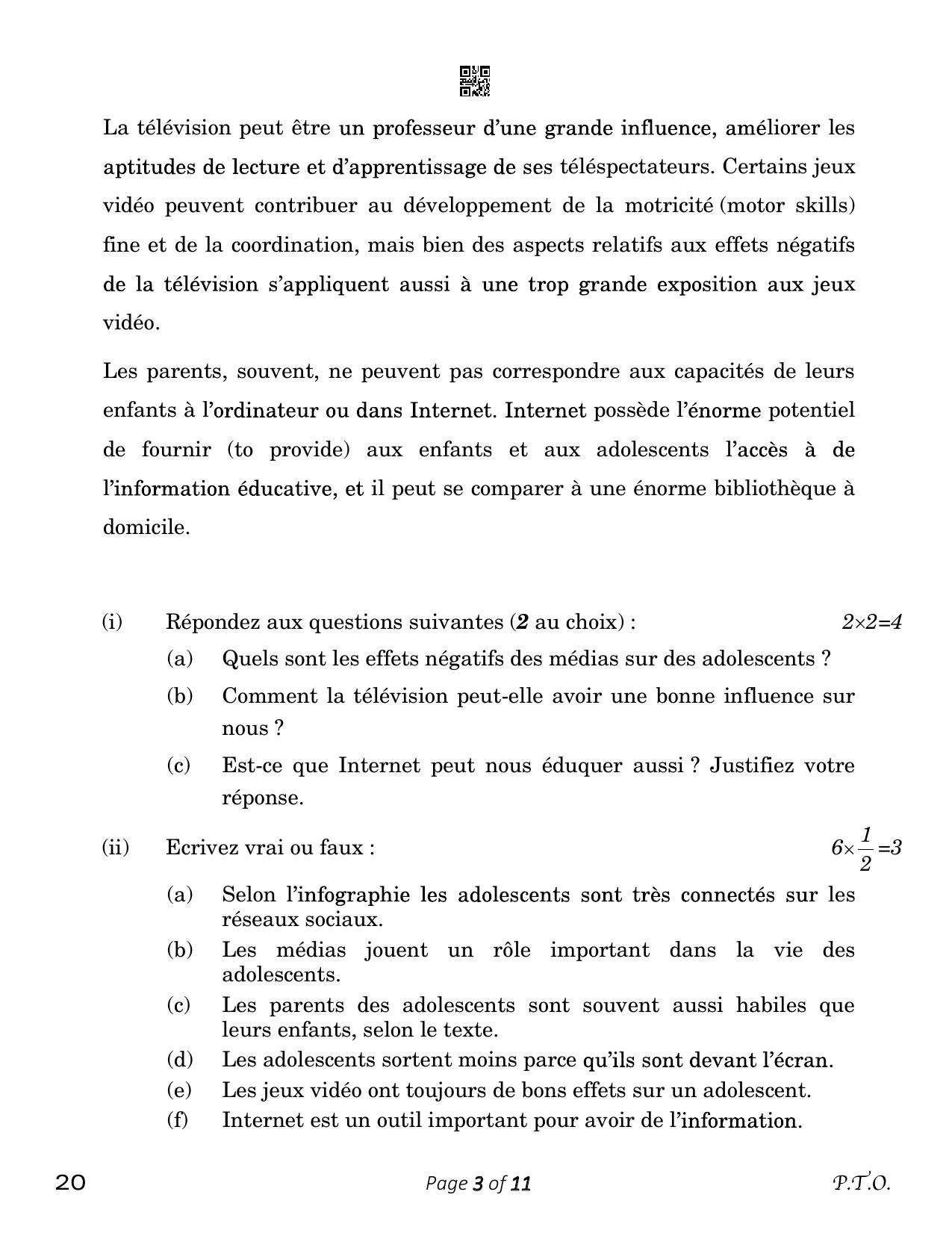 CBSE Class 10 20_French 2023 Question Paper - Page 3