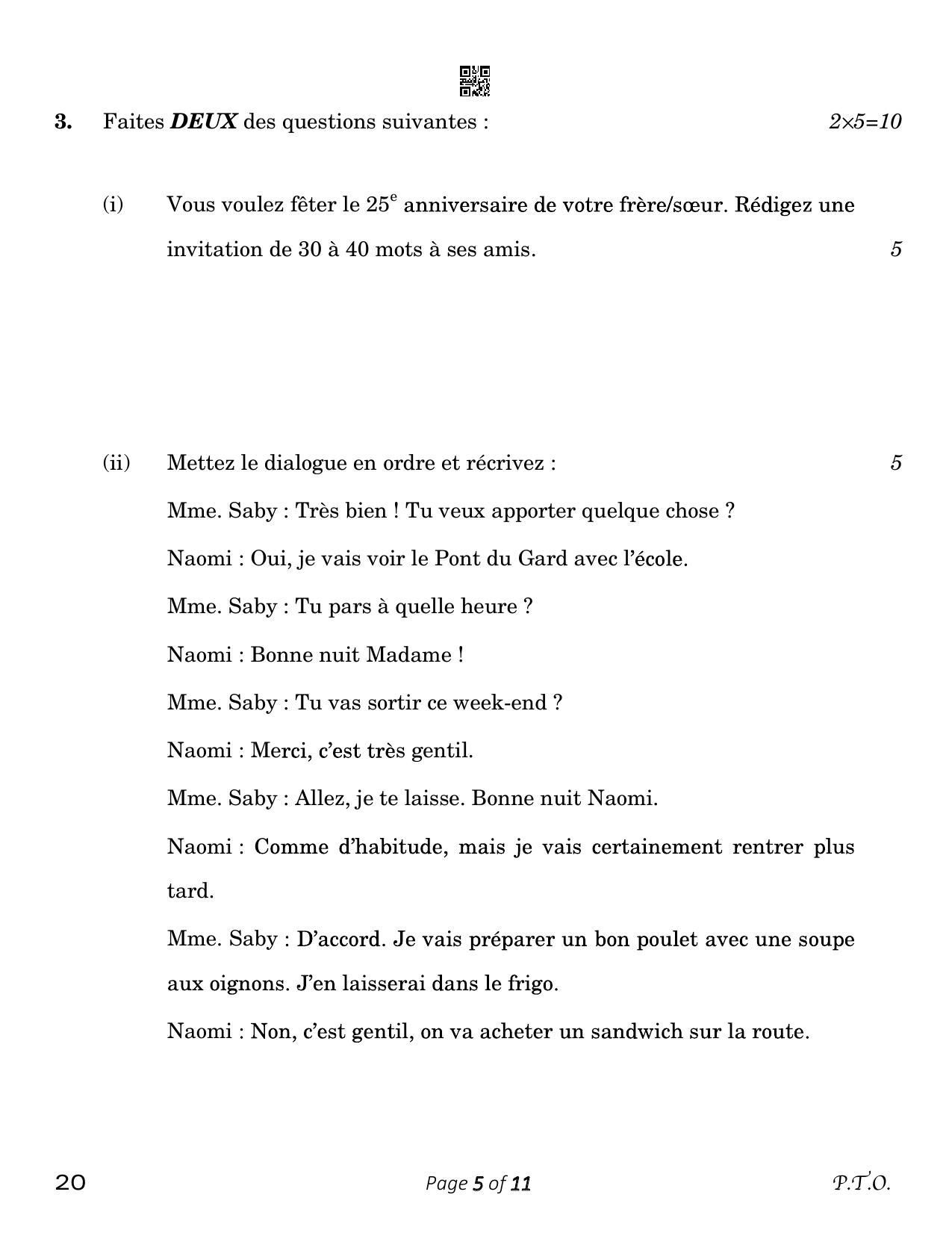 CBSE Class 10 20_French 2023 Question Paper - Page 5