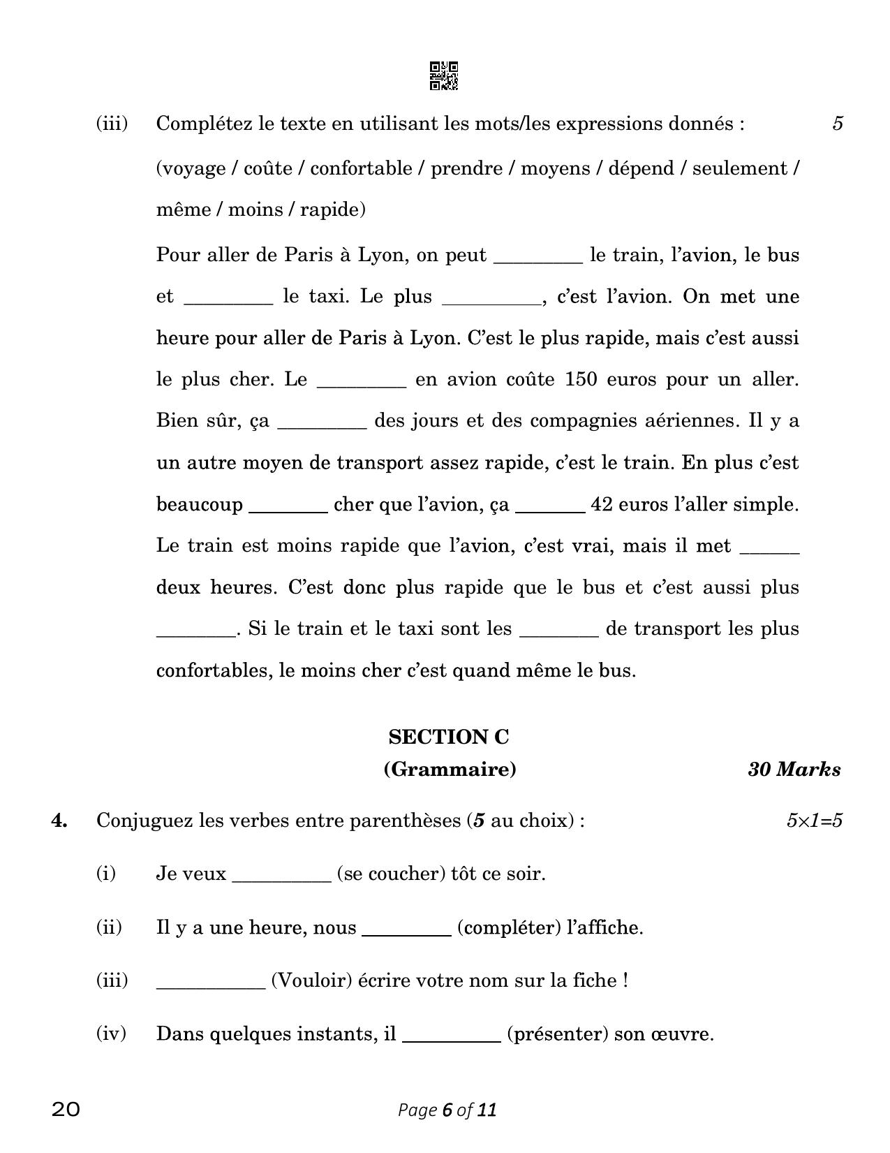 CBSE Class 10 20_French 2023 Question Paper - Page 6