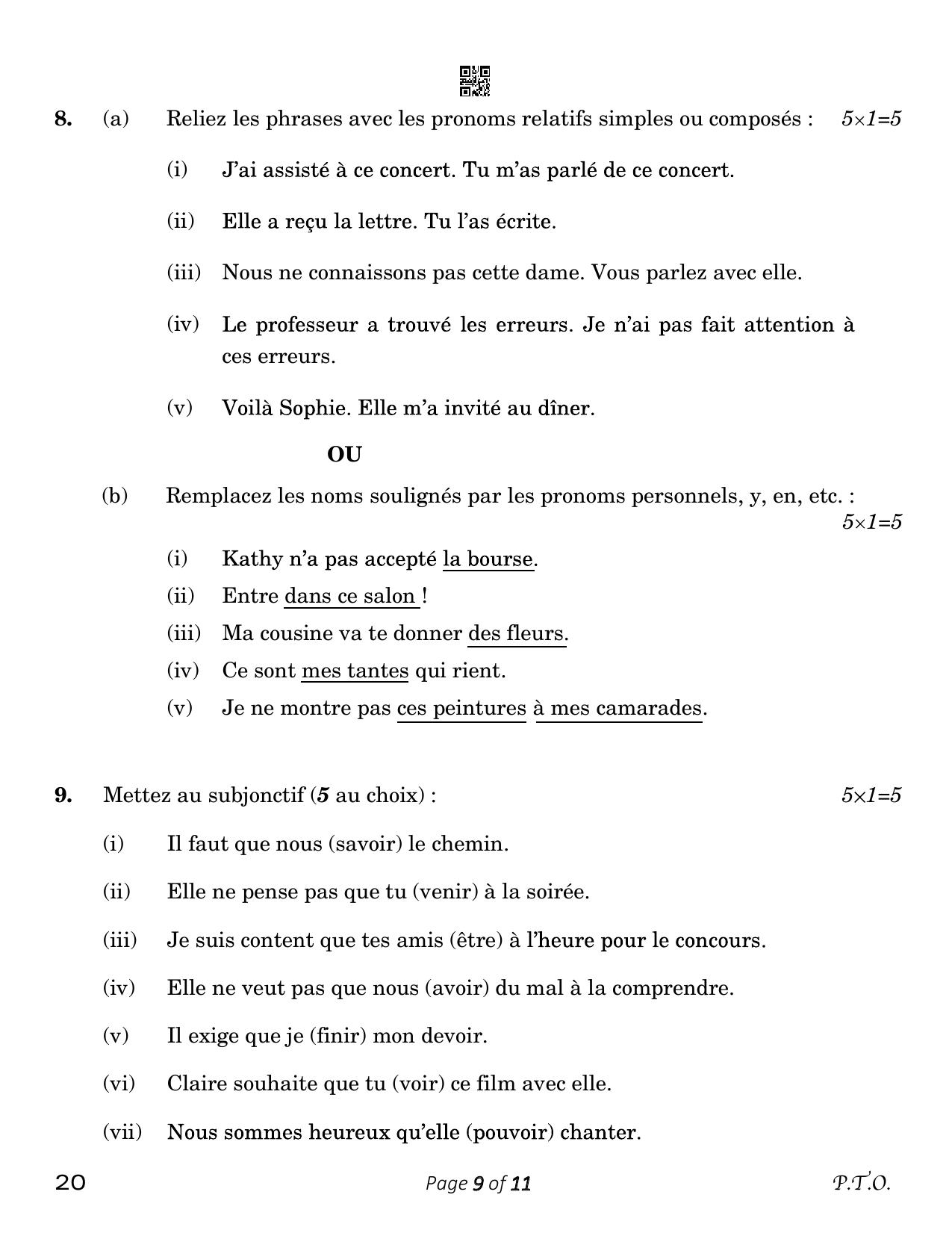 CBSE Class 10 20_French 2023 Question Paper - Page 9