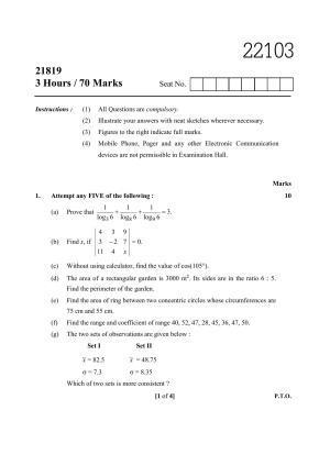 MSBTE Question Paper - 2019 - Basic Mathematics
