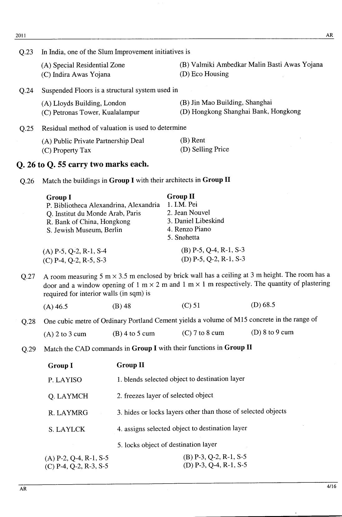 GATE 2011 Architecture and Planning (AR) Question Paper with Answer Key - Page 4