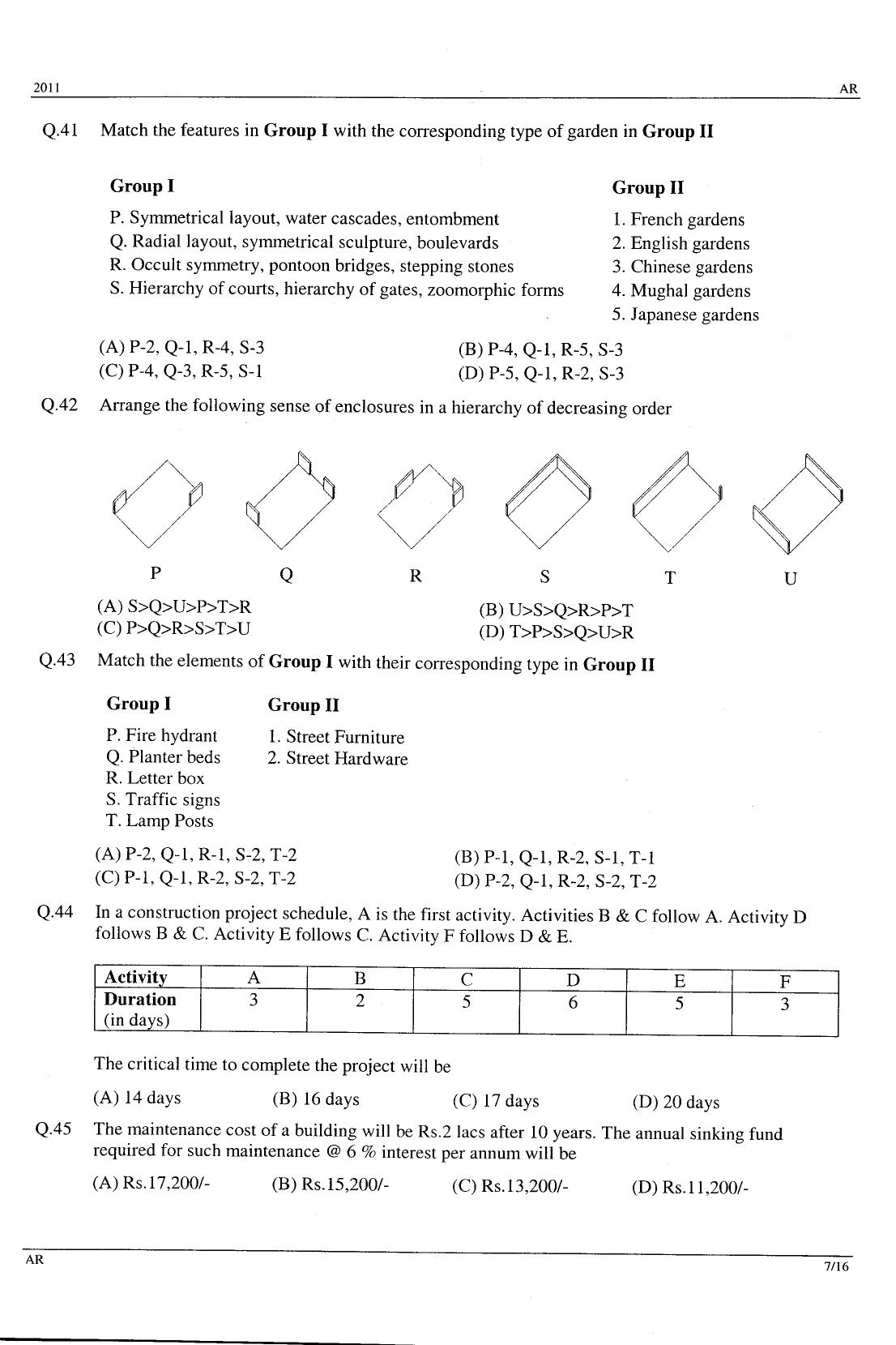 GATE 2011 Architecture and Planning (AR) Question Paper with Answer Key - Page 7