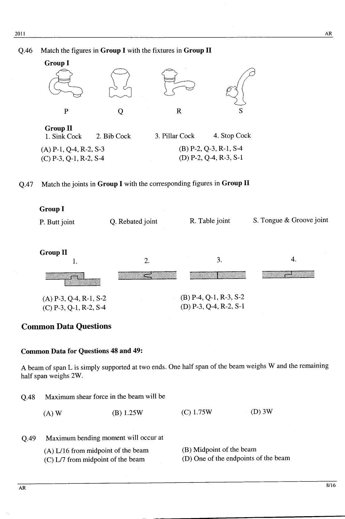 GATE 2011 Architecture and Planning (AR) Question Paper with Answer Key - Page 8