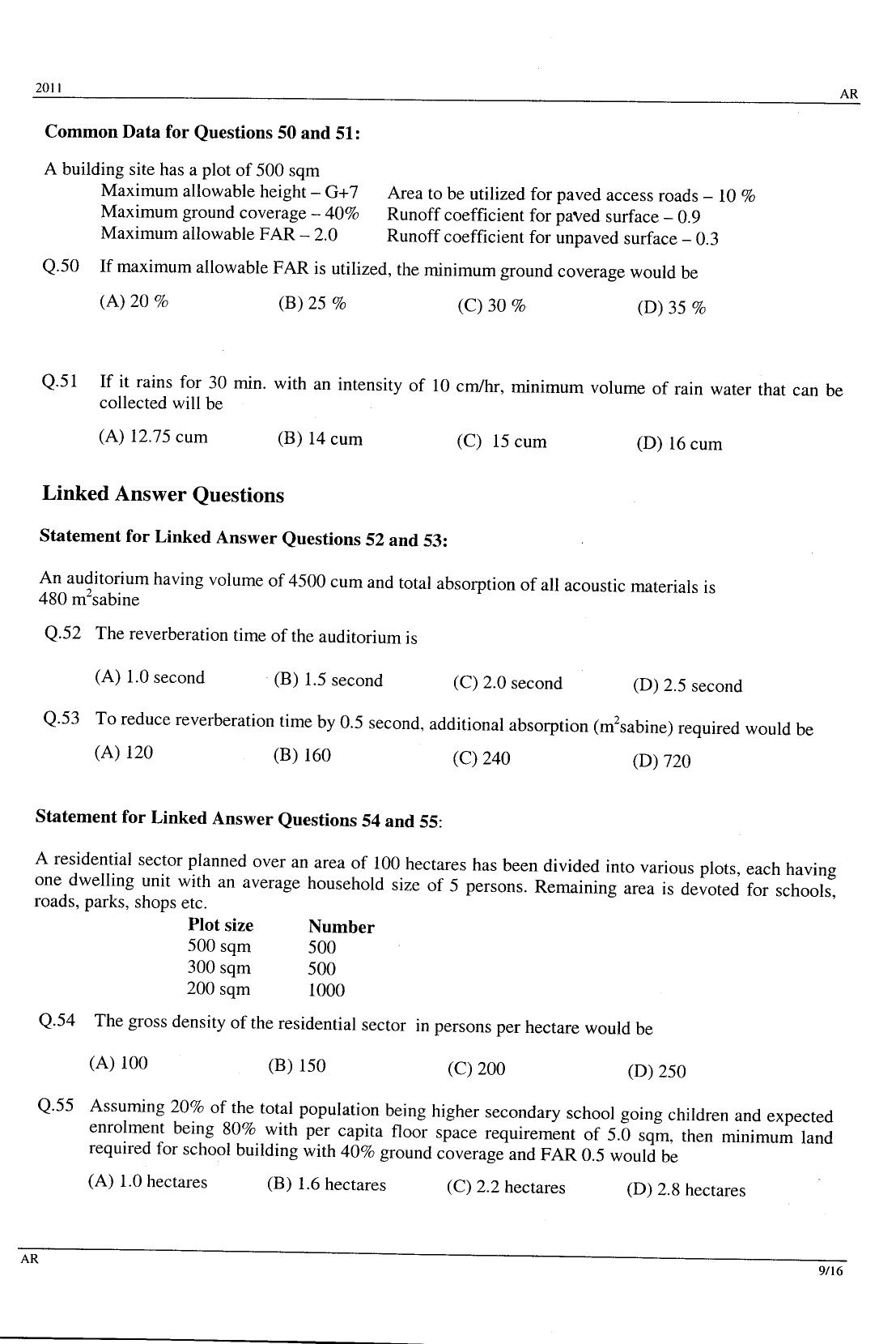 GATE 2011 Architecture and Planning (AR) Question Paper with Answer Key - Page 9